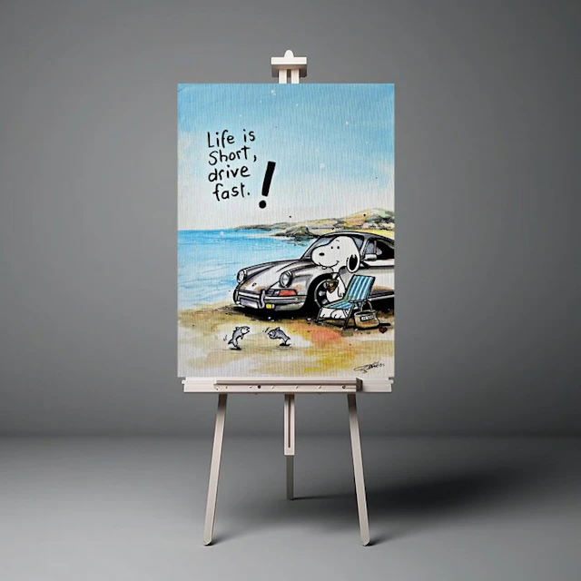 Original Painting - Porsche - Porsche 911 - Snoopy Pop Art - Baes Gerald - 2016