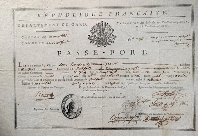 firmato - Rare Passeport Révolutionnaire de l'An VI...