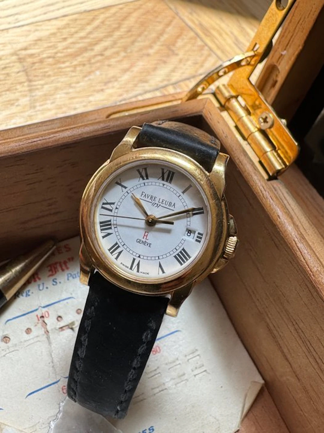 Favre-Leuba - date - gold plated roman numerals off-white...