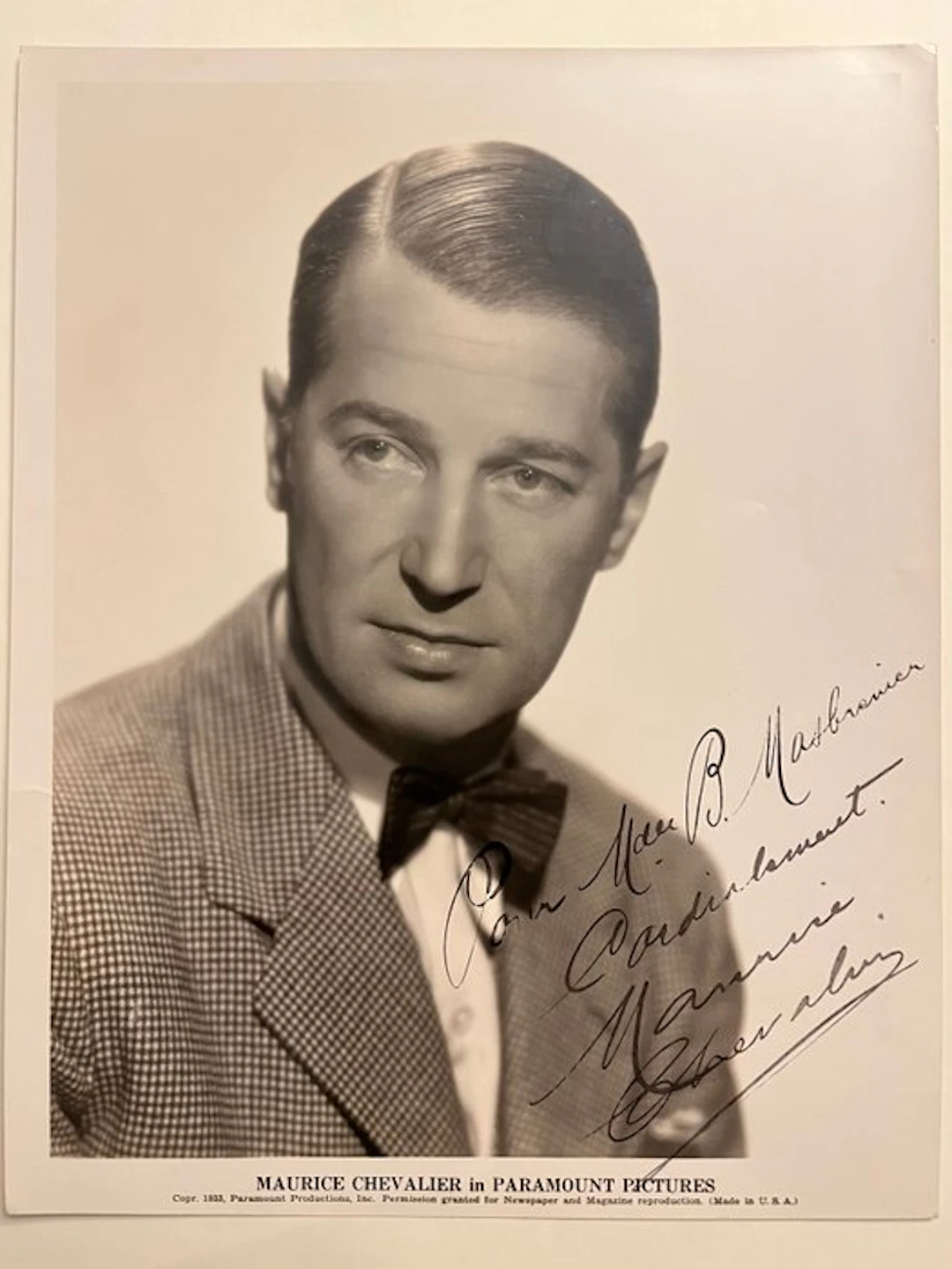Maurice Chevalier - Photographie signée - 1933