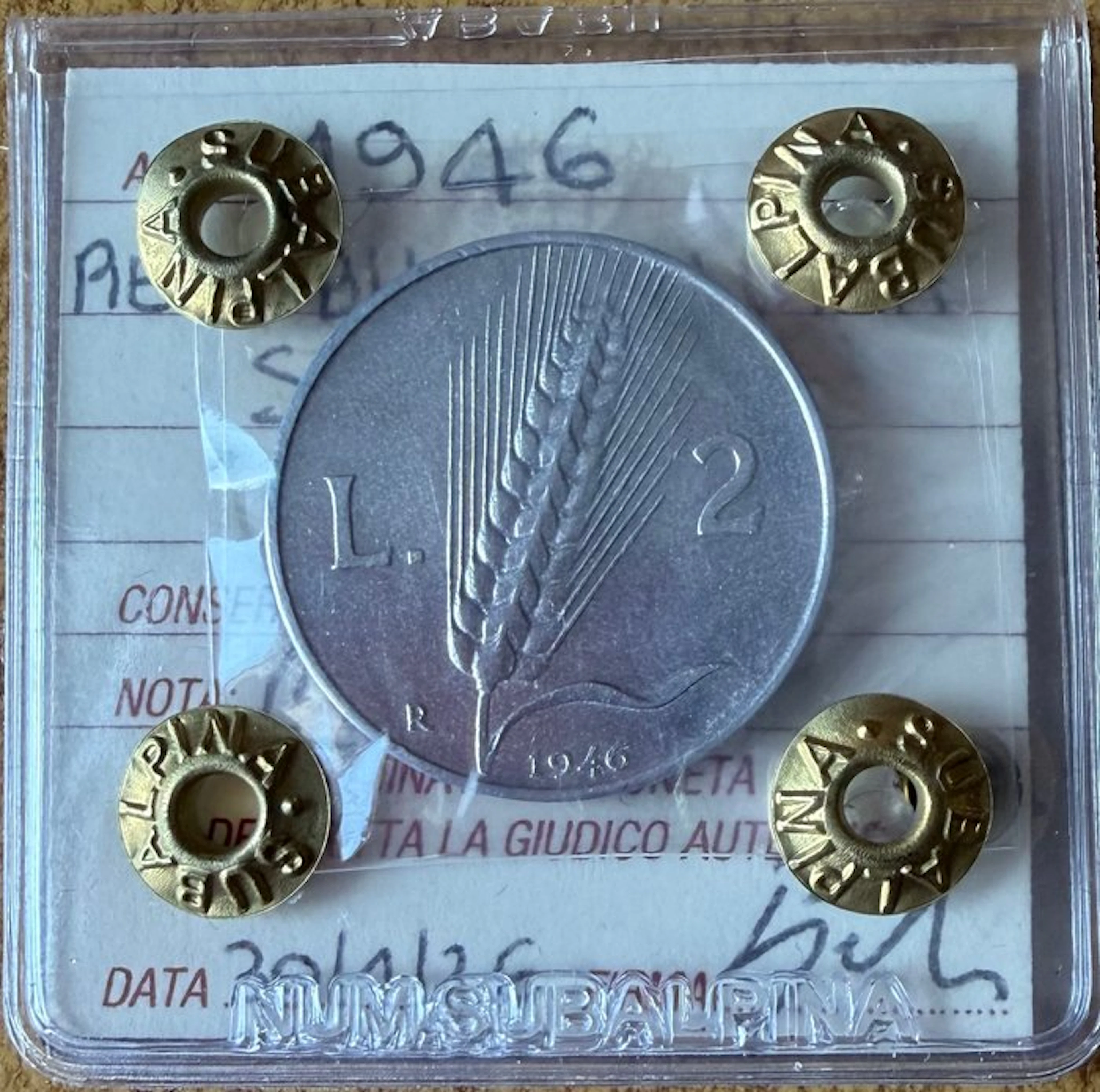 Italy. 2 Lire 1946 "Spiga"
