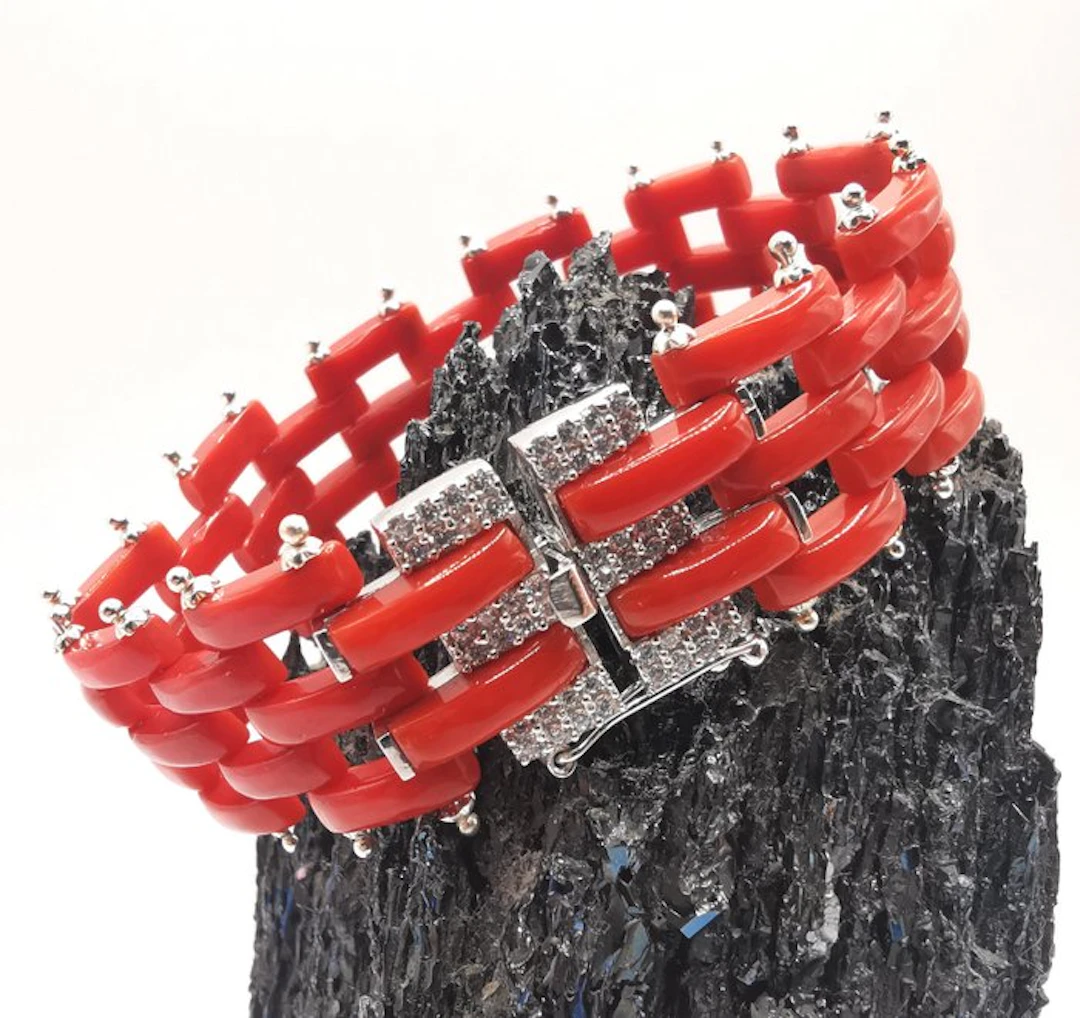 Blood Coral - Silver - Bracelet - handmade