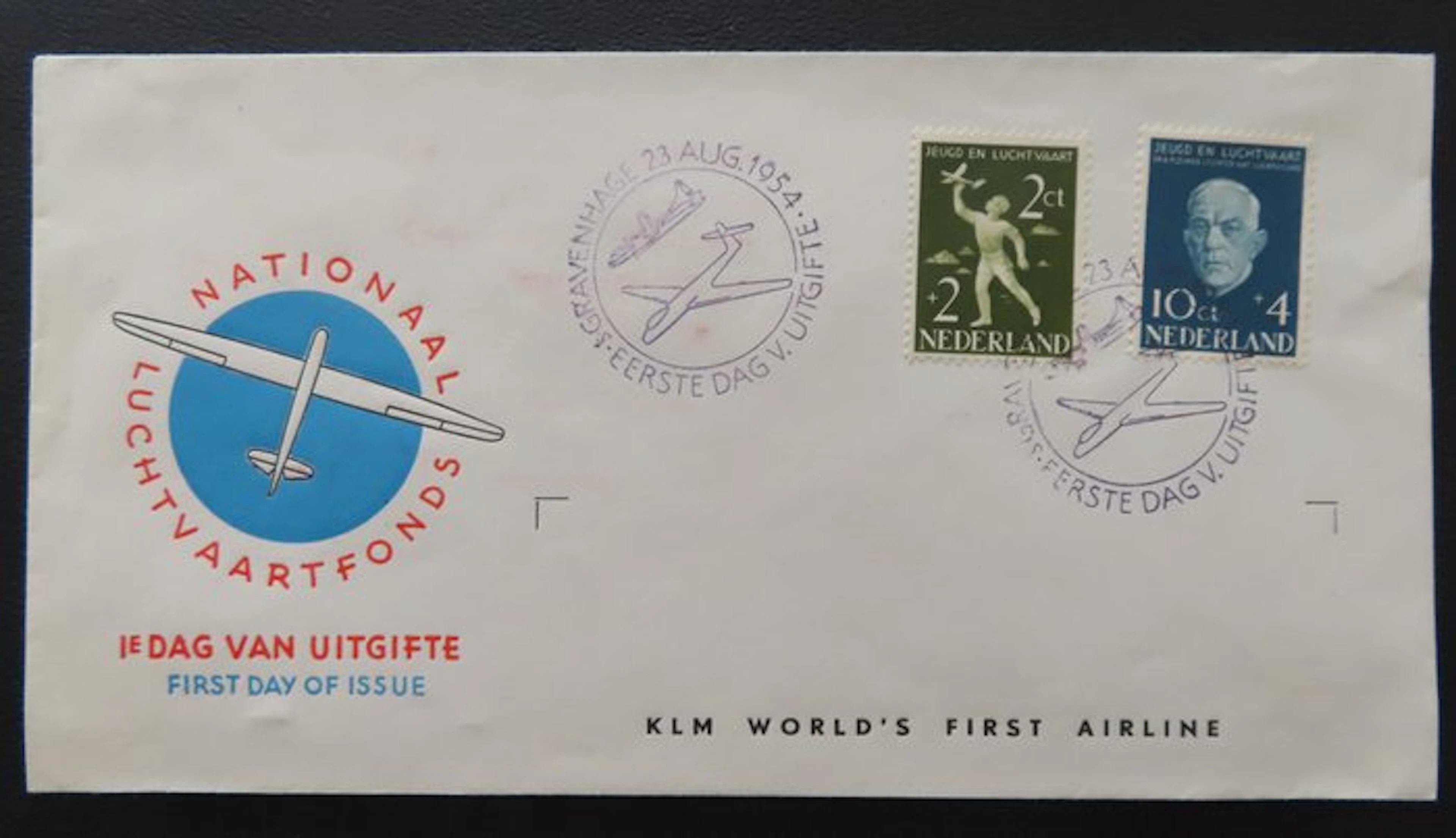Netherlands 1954 - FDC E18 Aviation Fund with attestation by H. Vleeming