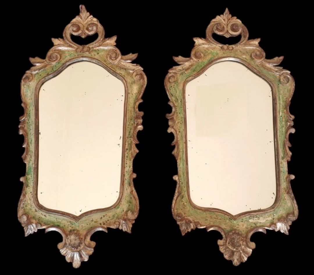 Wall mirror (2) - Wood - Pair of mirror cabinets.