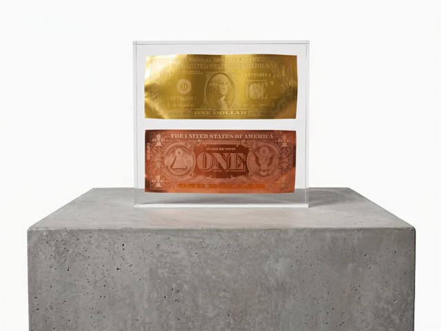 Karl Lagasse - NEW Sculpture *Double One dollar Red & Gold Inclusion*