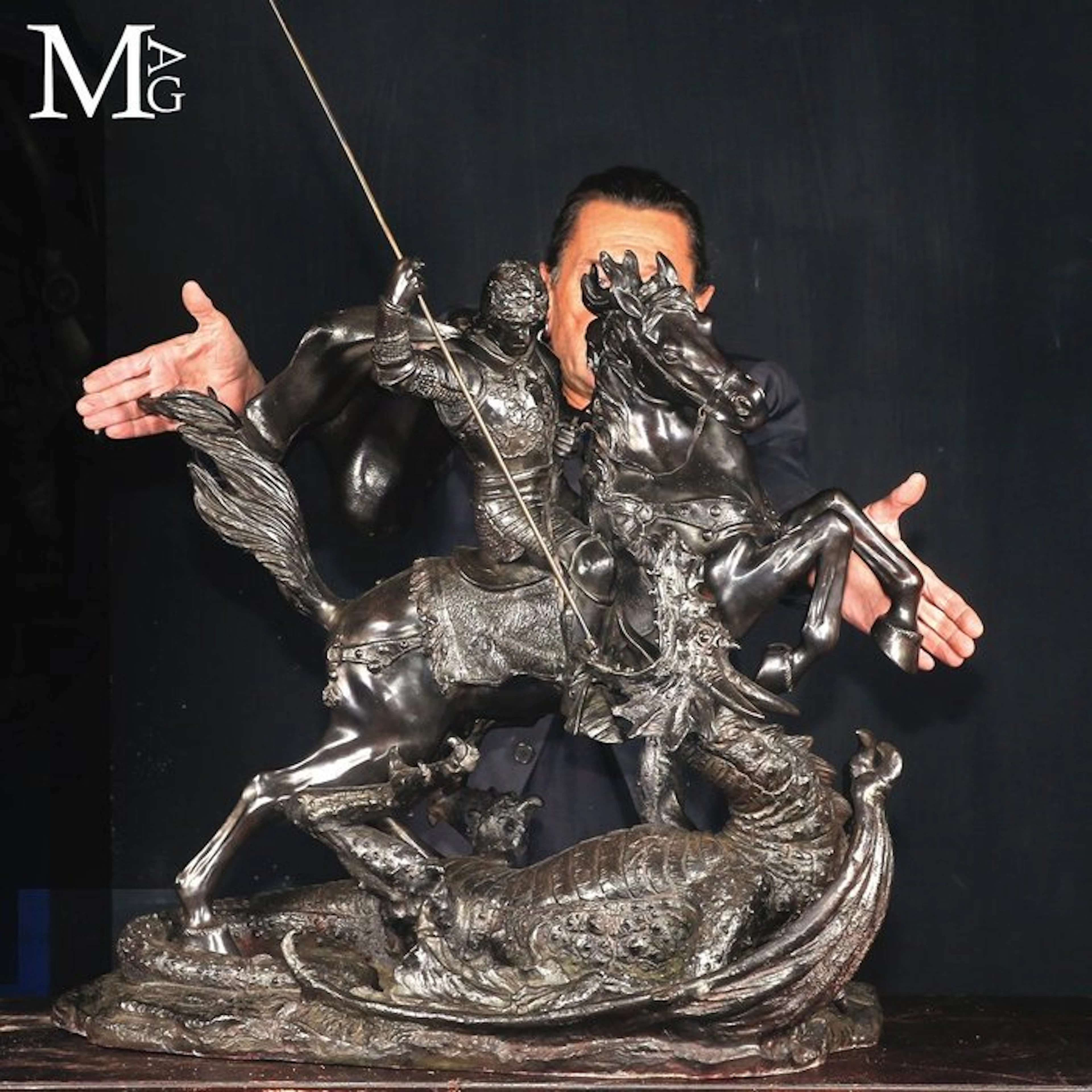 Monumental Lost-Wax Cast Bronze Sculpture of a Knight...