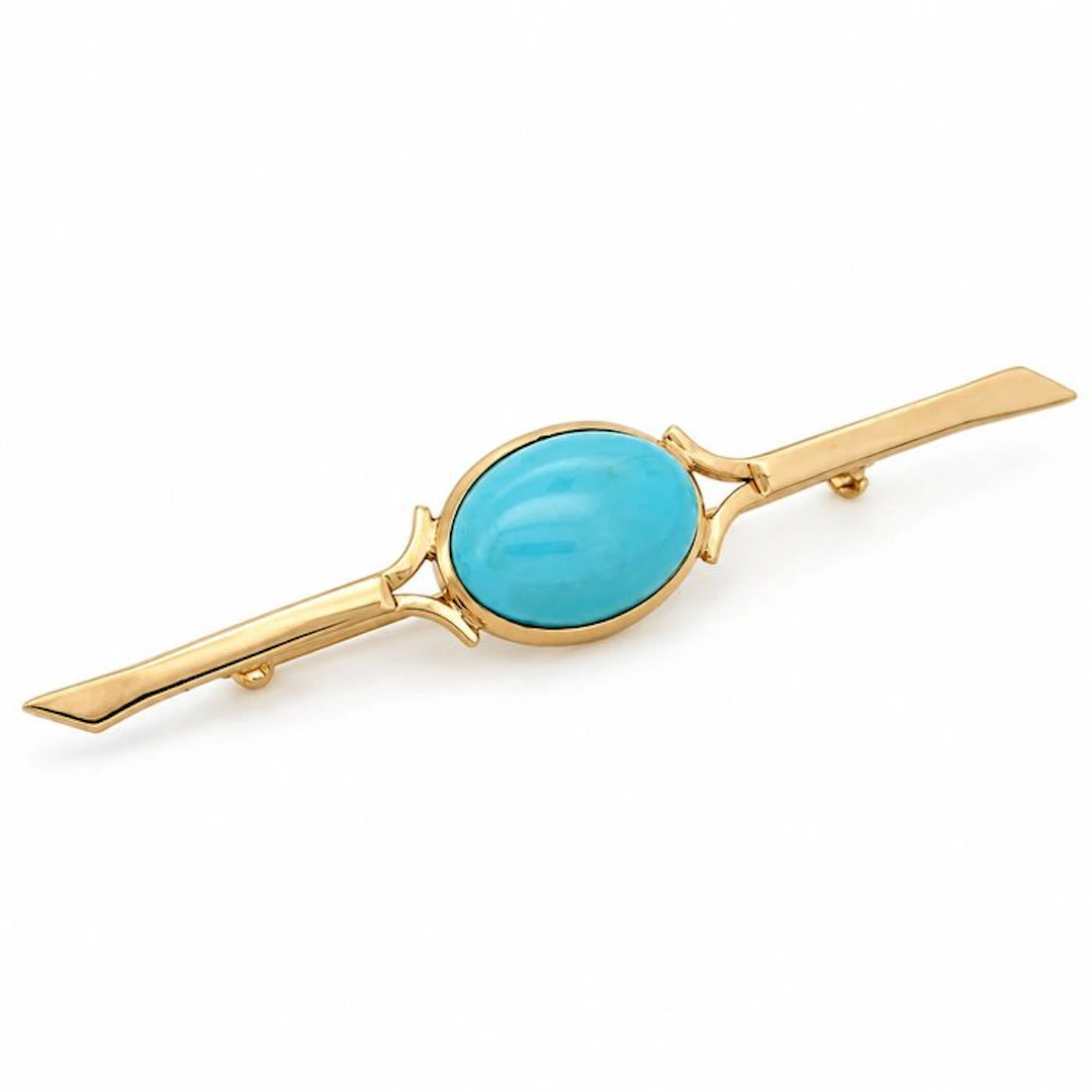 Brooch - 18 kt. Yellow gold Turquoise - Made in Italy - Handmade