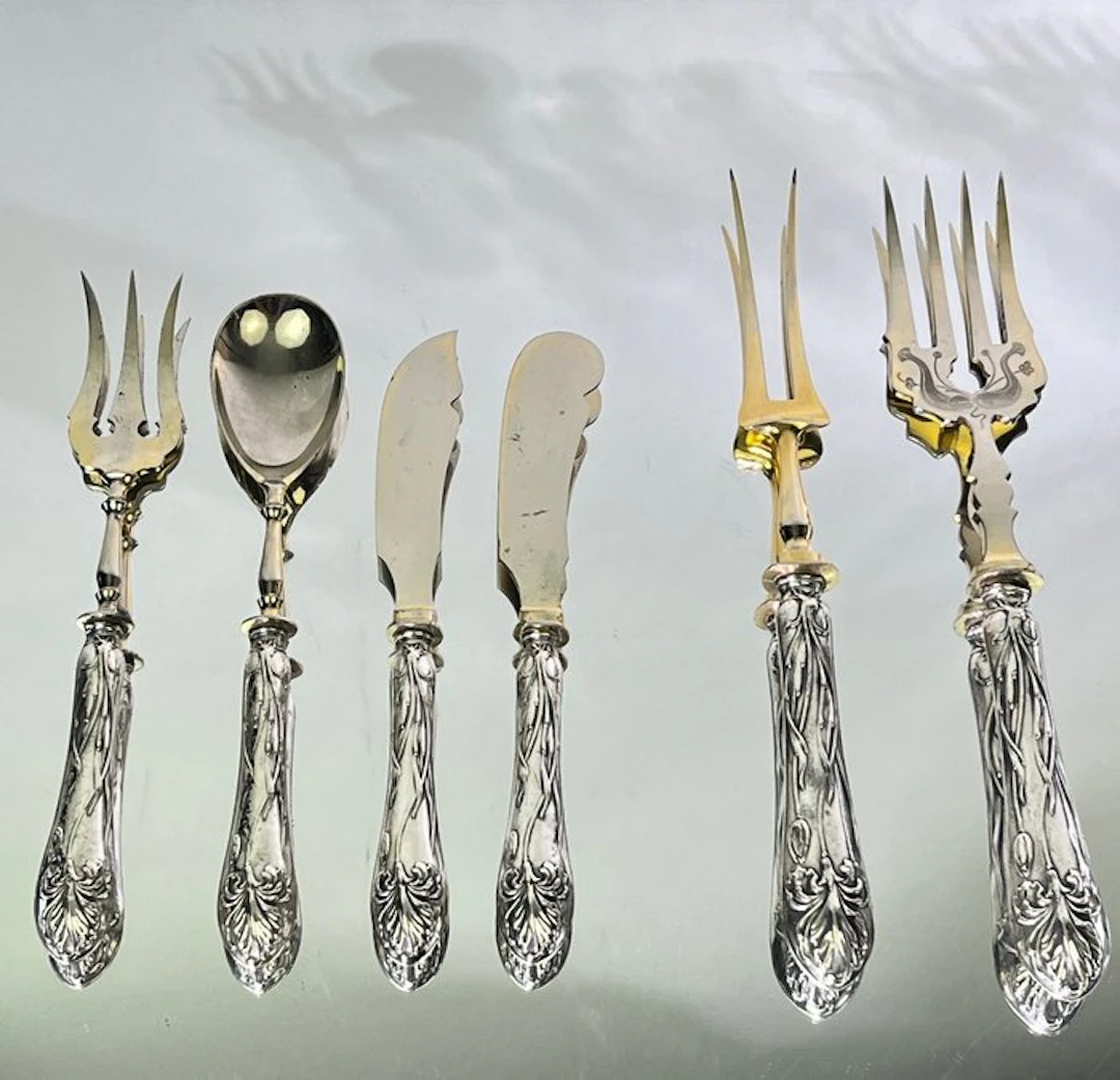 Serving utensil (6) - .800 silver - 1850-1900 - Jugendstil Serving set