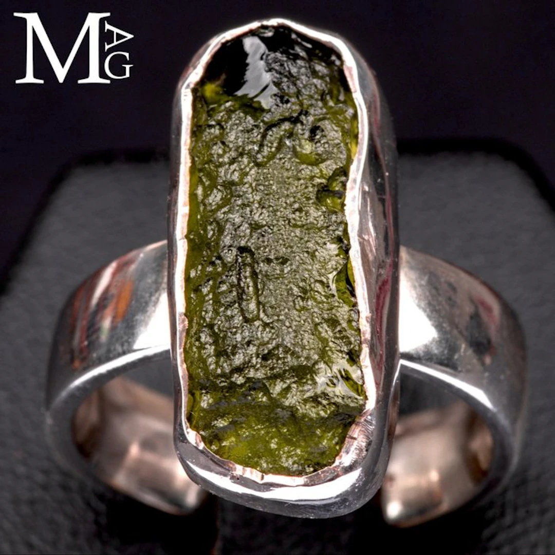 Unique Meteorite Impact - Tektite Gemstone - Silver Ring...
