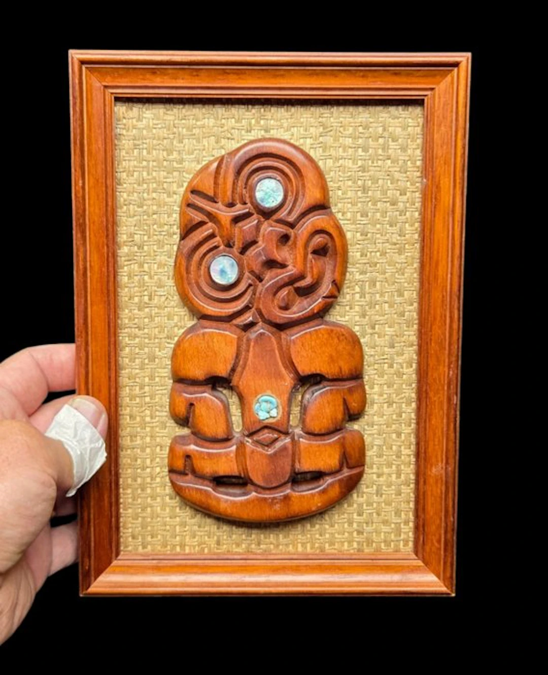 Maori Tiki with Mother of Pearl Eye Inlay - on wood /...