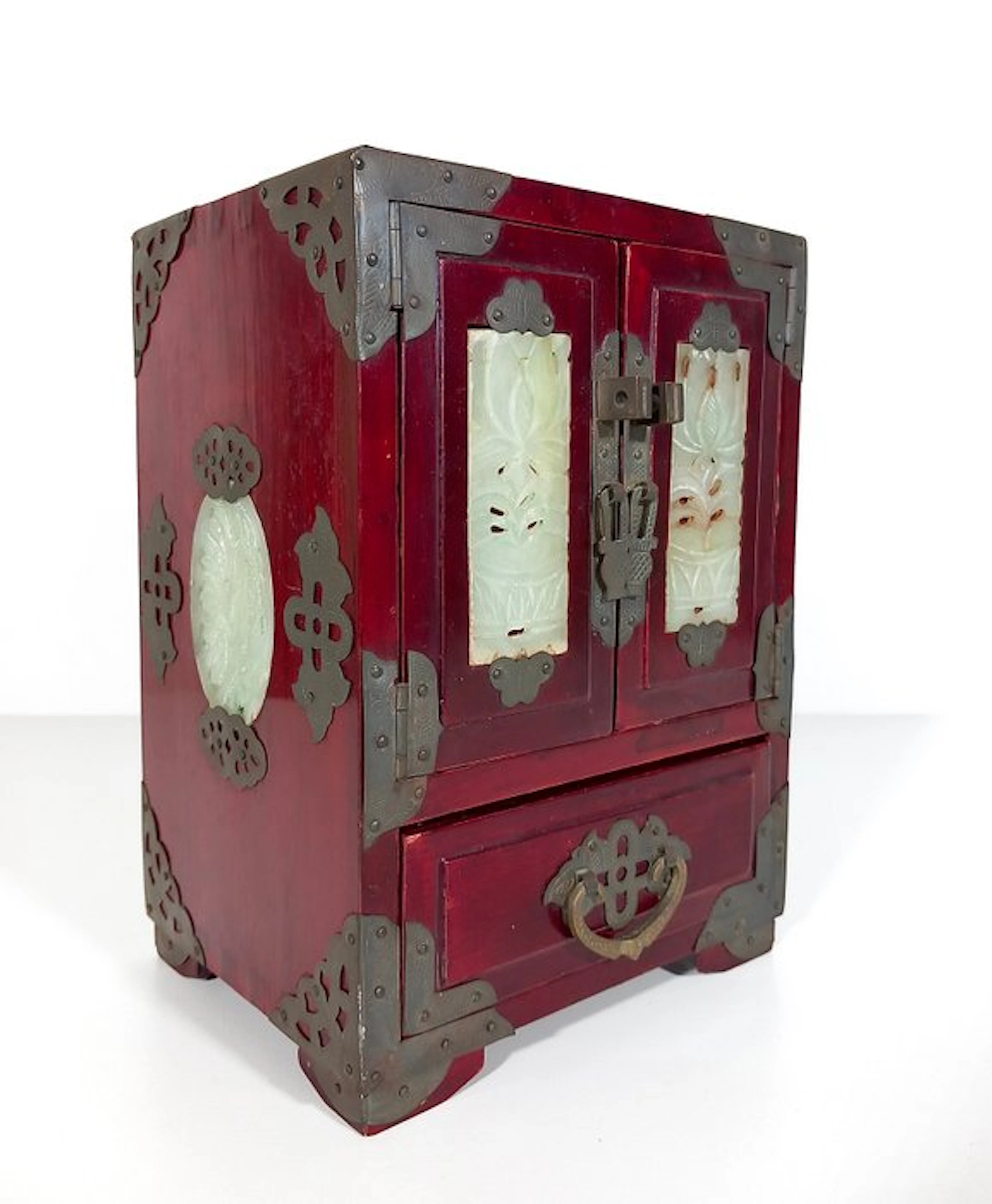 Jewellery box - Wood, Giada, Brass - vintage artistic cabinet