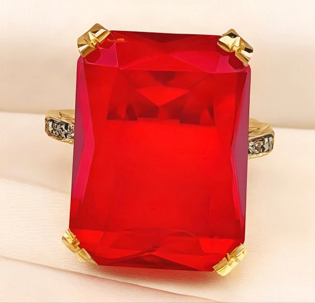 No reserve price - Ring - 9 kt. Yellow gold, Silver Ruby - Diamond