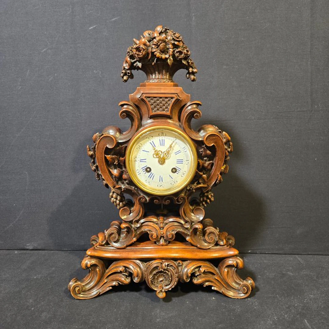 Table clock Louis XV Style Wood - 1850-1900 - Hand-cut Black Forest