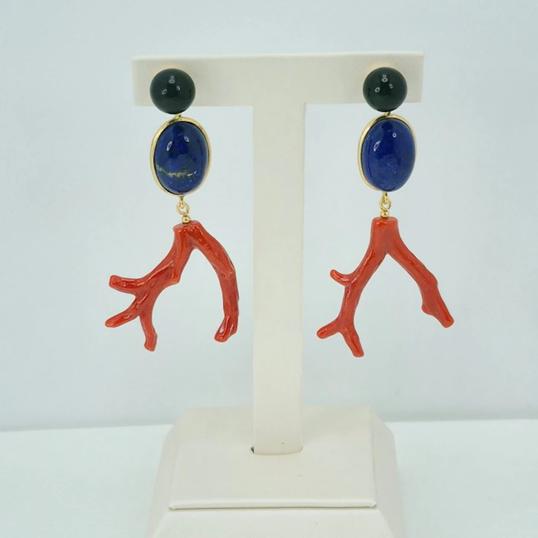 Coral - Silver, Gold-plated - Earrings - CORALLO MEDITERRANEO