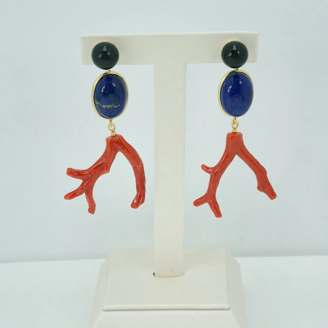 Coral - Silver, Gold-plated - Earrings - CORALLO MEDITERRANEO