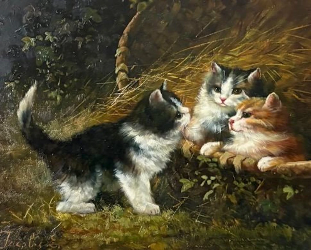 Belgian School (XX), signed E. Jacobs - Playfull kittens