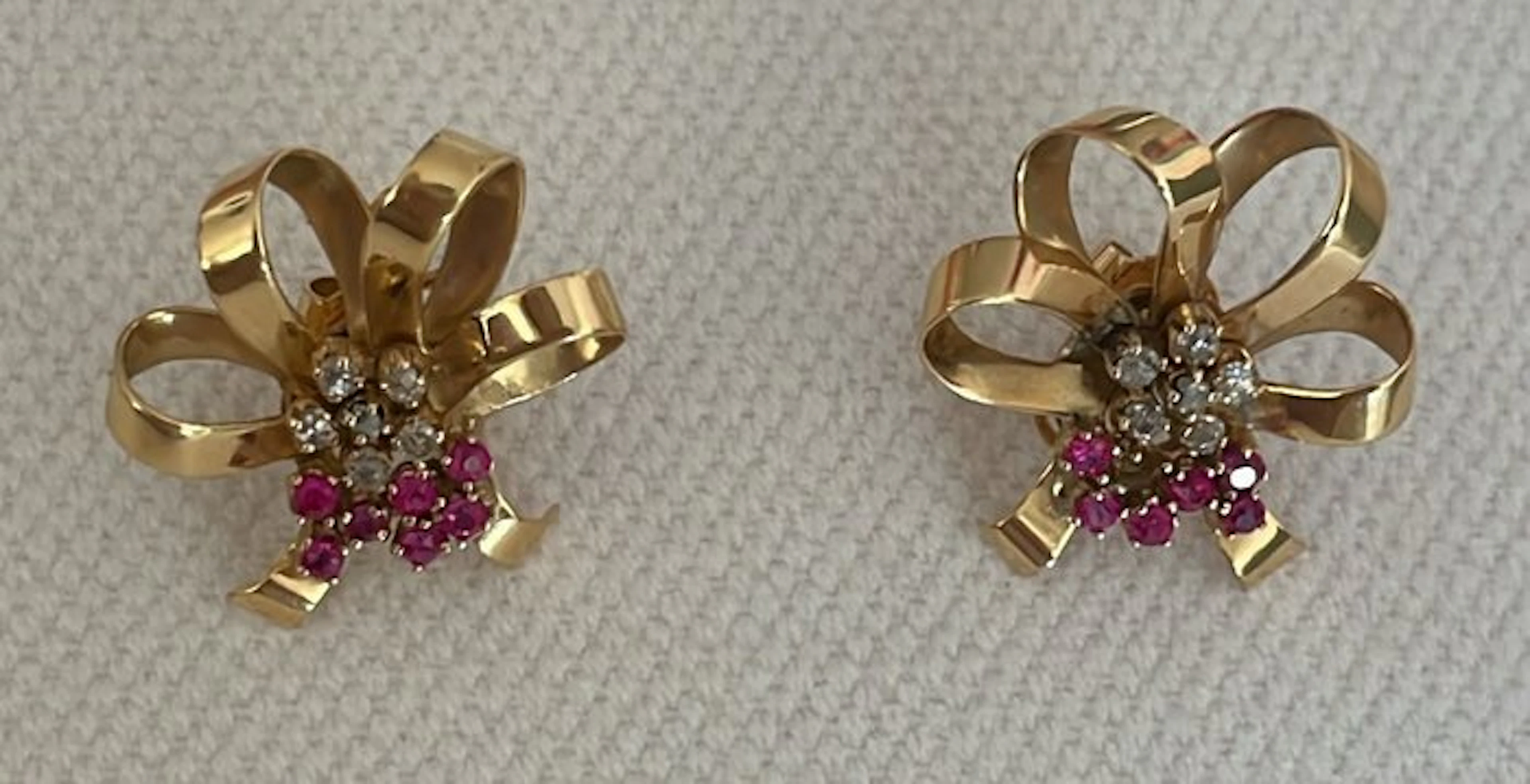 Cocktail earrings - 18 kt. Yellow gold Ruby - Diamond