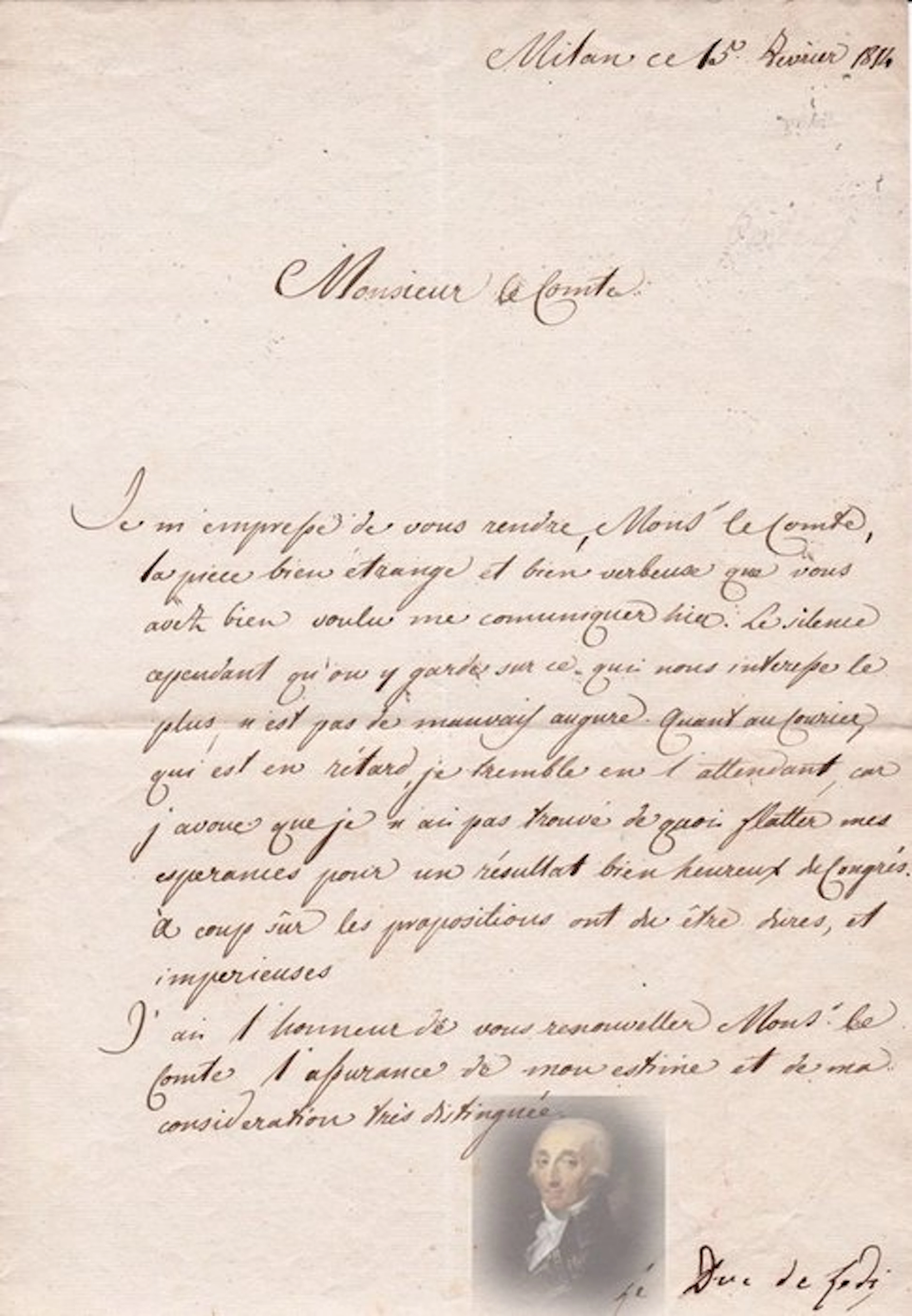 Francesco Melzi d'Eril - Duc de Lodi - Lettre signée à un Comte - 1814