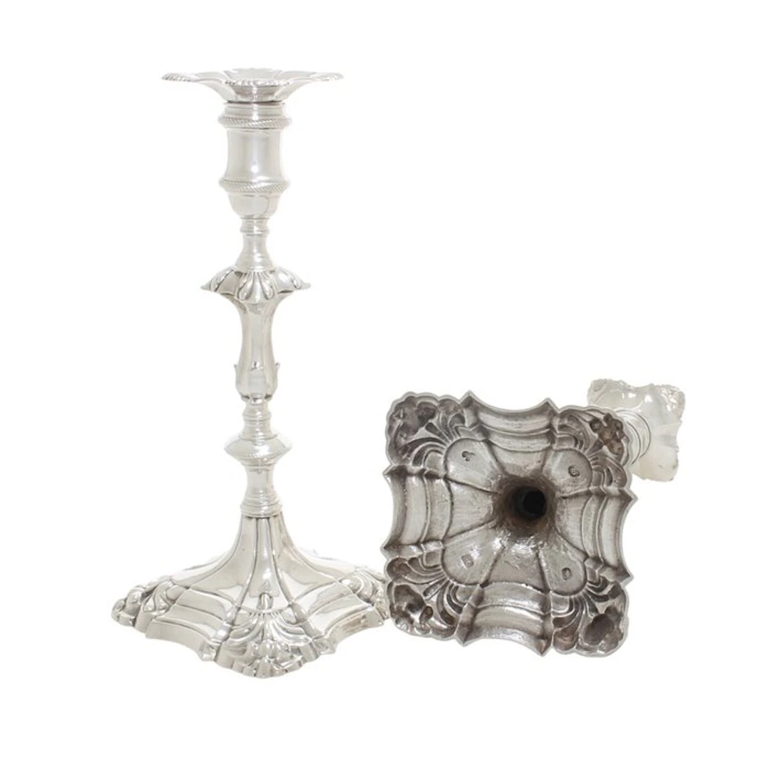 William Cafe - Candlestick (2) - .925 silver - 1757 Cast kandelaar