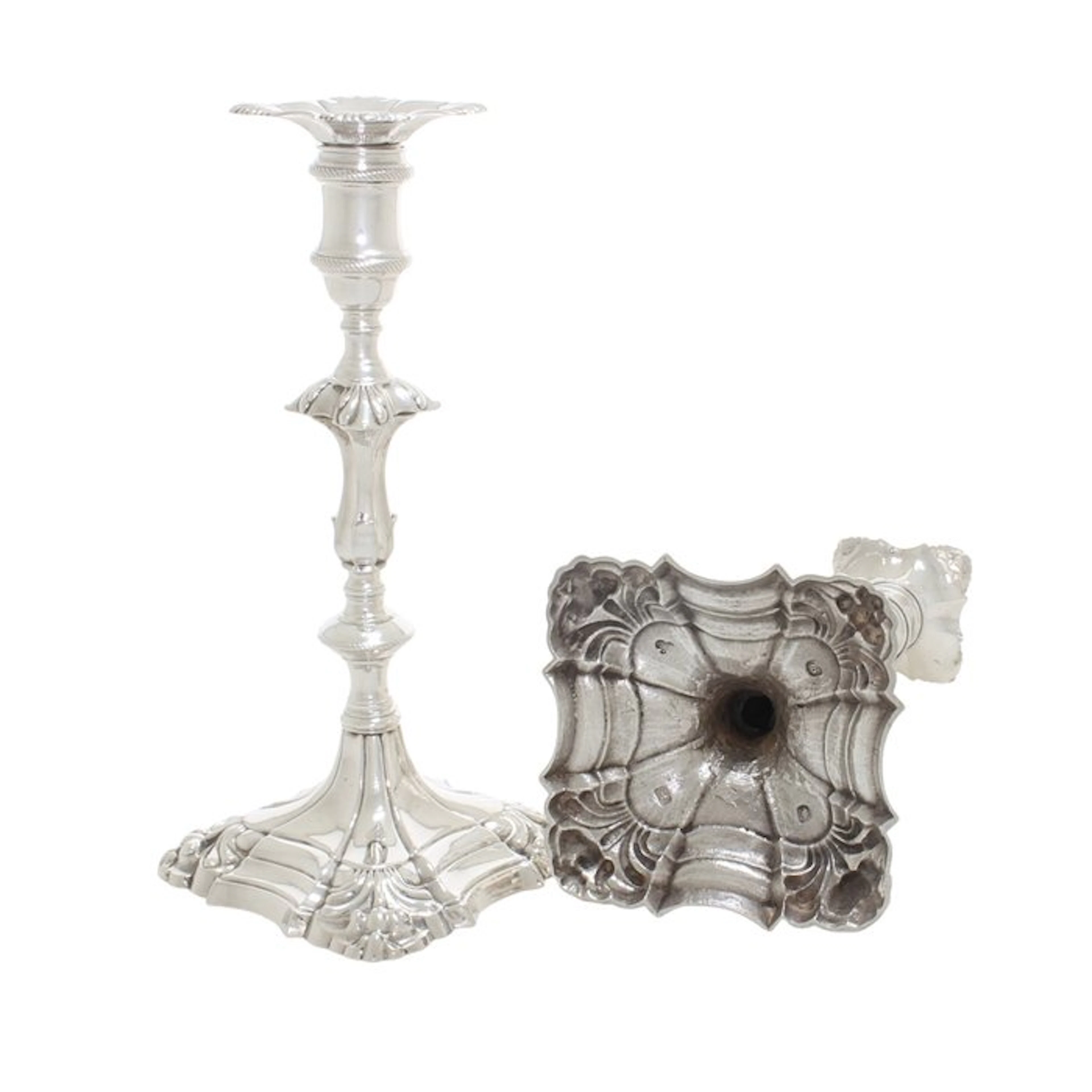 William Cafe - Candlestick (2) - .925 silver - 1757 Cast kandelaar