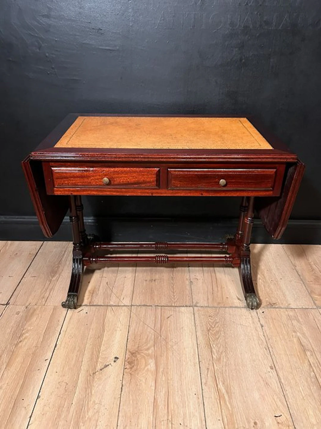Side table - Wood, Leather, Brass