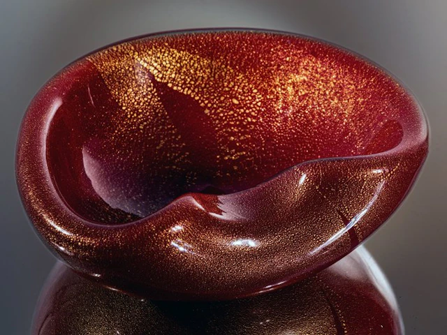 Murano - Dish - Aschenbecher mit Blattgold - Mid Century...
