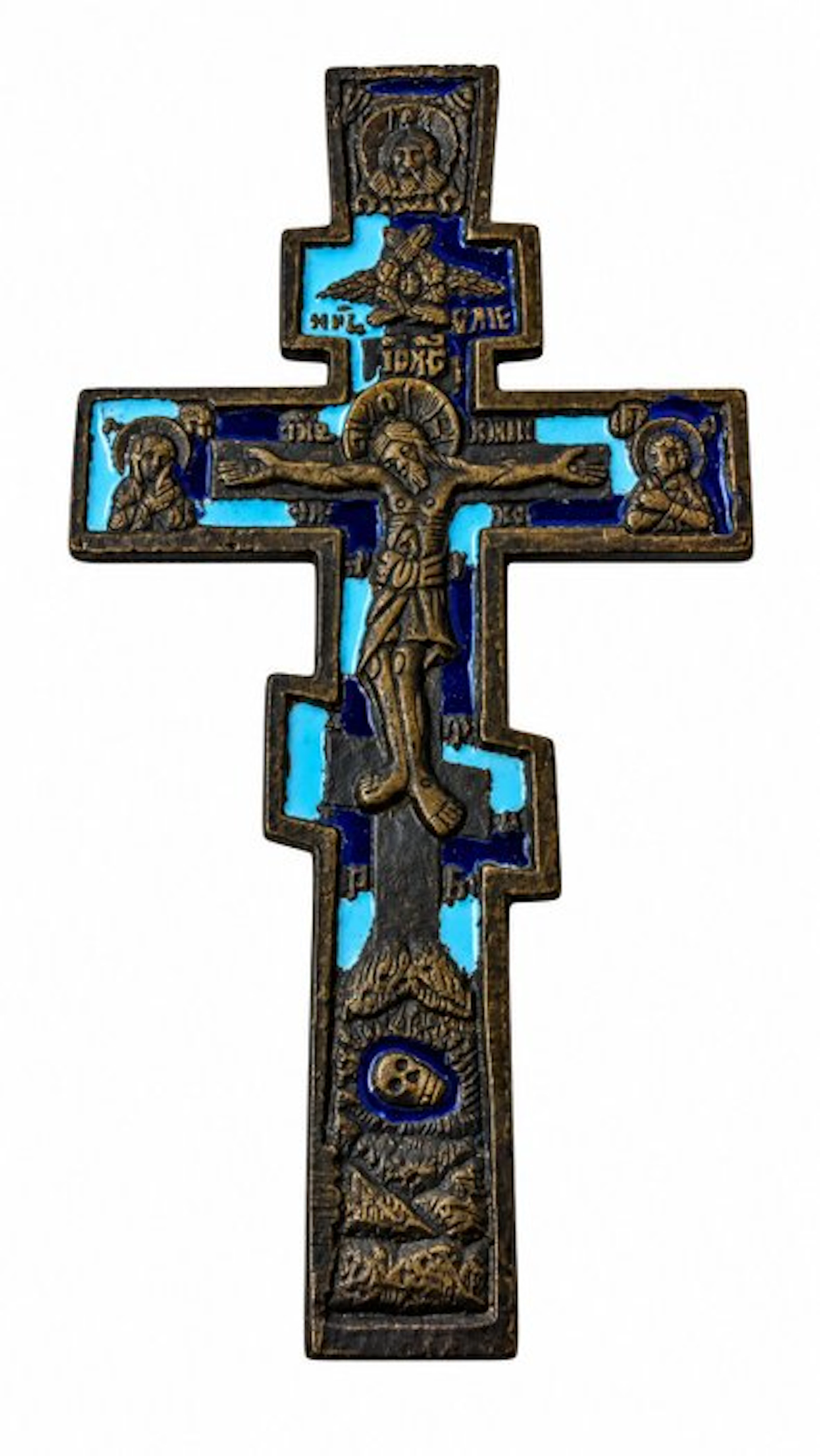 Crucifix - Patinated bronze - 1960-1980 - Enamelled Byzantine cross