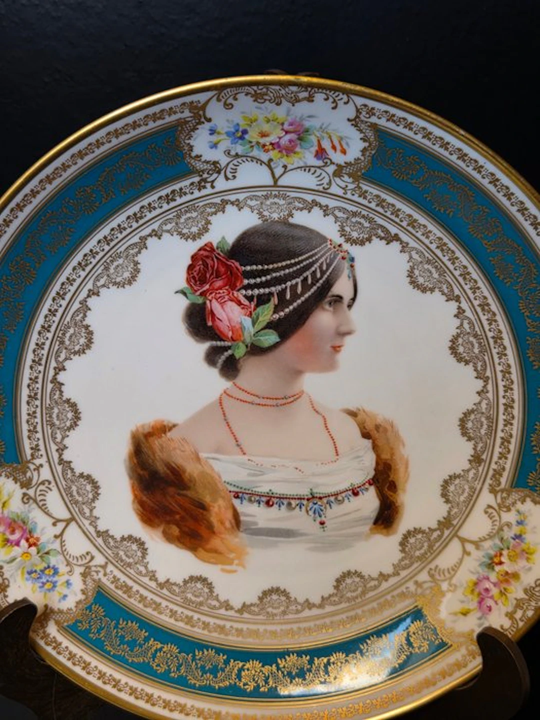 Plate - Antique Imperial Crown Austria Porcelain Portrait...