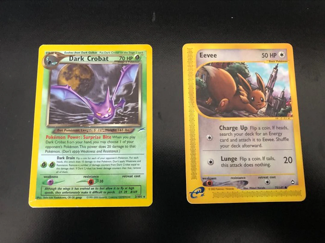 Pokémon - 2 Card - Crobat, Eevee Holo - WOTC - Neo Destiny, Aquapolis