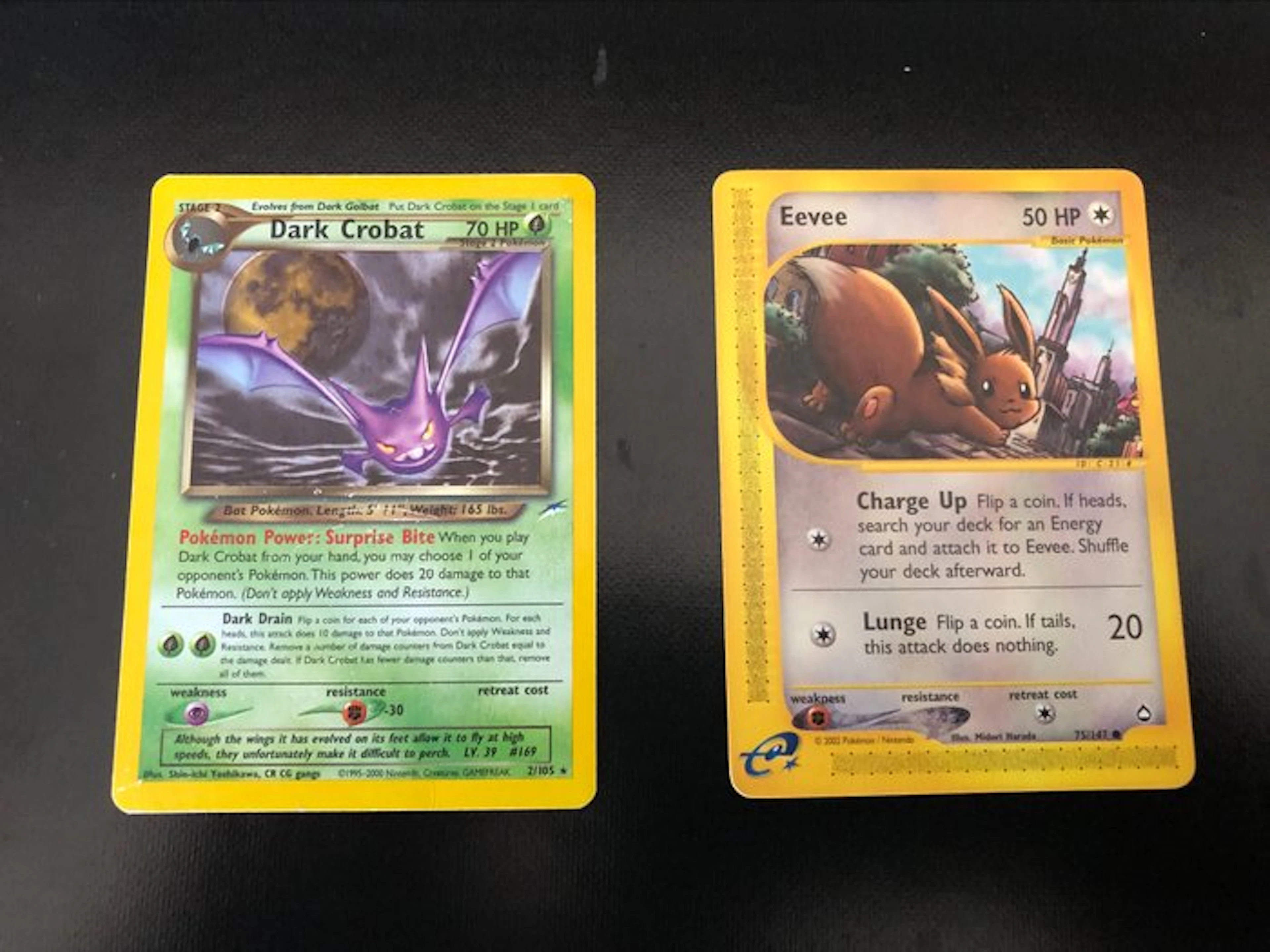 Pokémon - 2 Card - Crobat, Eevee Holo - WOTC - Neo Destiny, Aquapolis