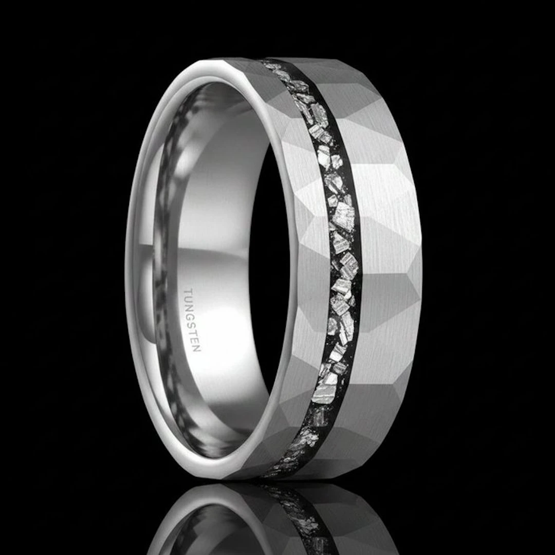 Tungsten ring with meteorite inlays. Handmade. The best material ever! - 10 g