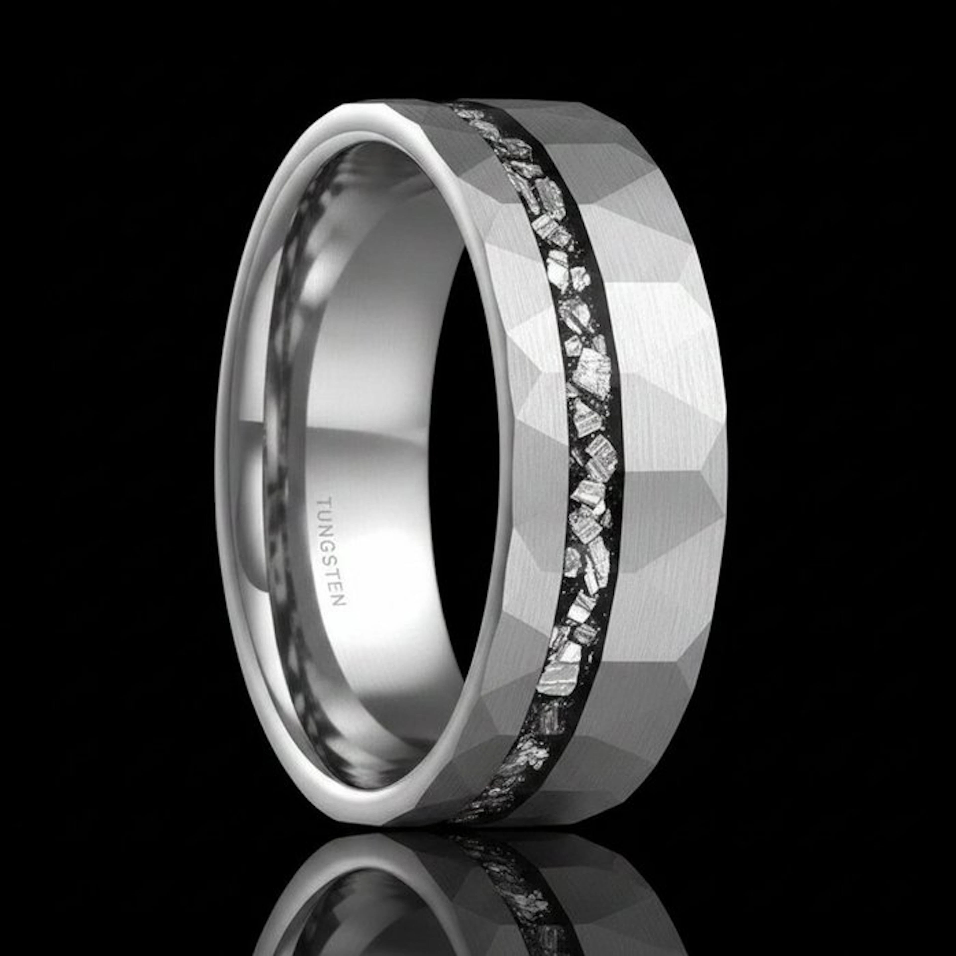 Tungsten ring with meteorite inlays. Handmade. The best material ever! - 10 g