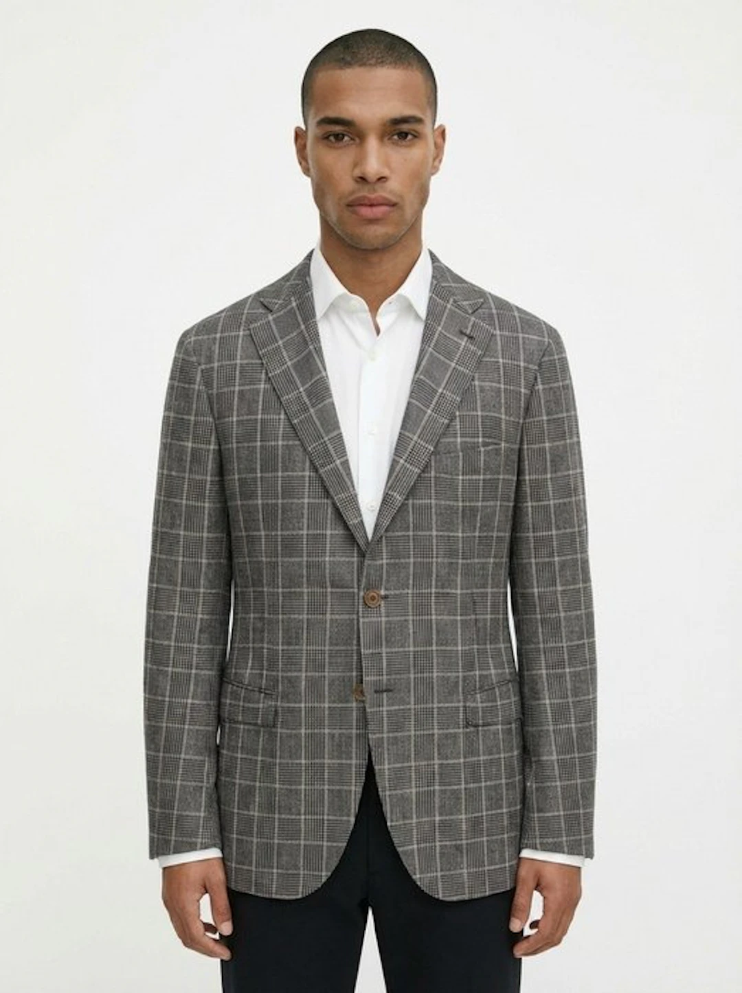 BURBERRY LONDON - IT 48 - Grey Prince of Wales 100% Linen...