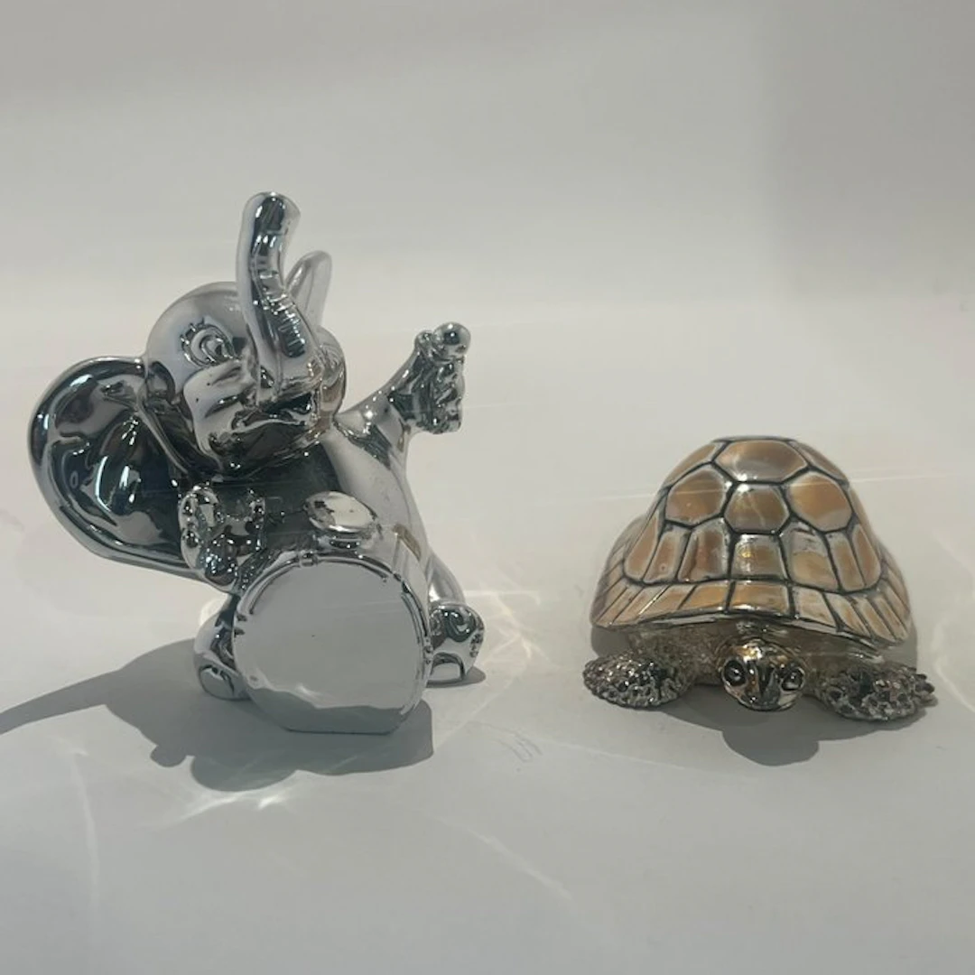 Sculpture, elefantino e tartaruga - 6 cm - Silverplated