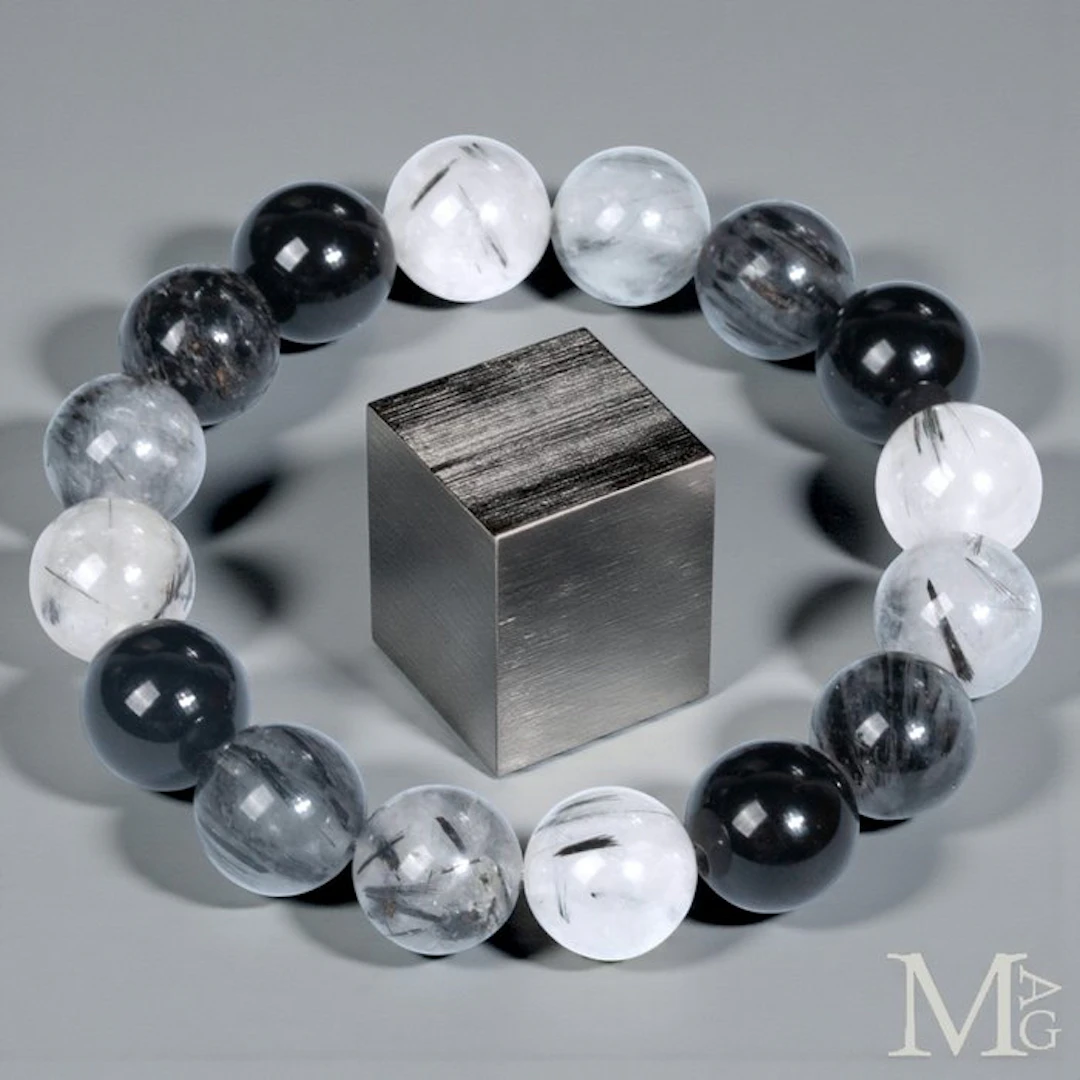 Tourmalinated Quartz and Black Onyx Bracelet – 12.5 mm...