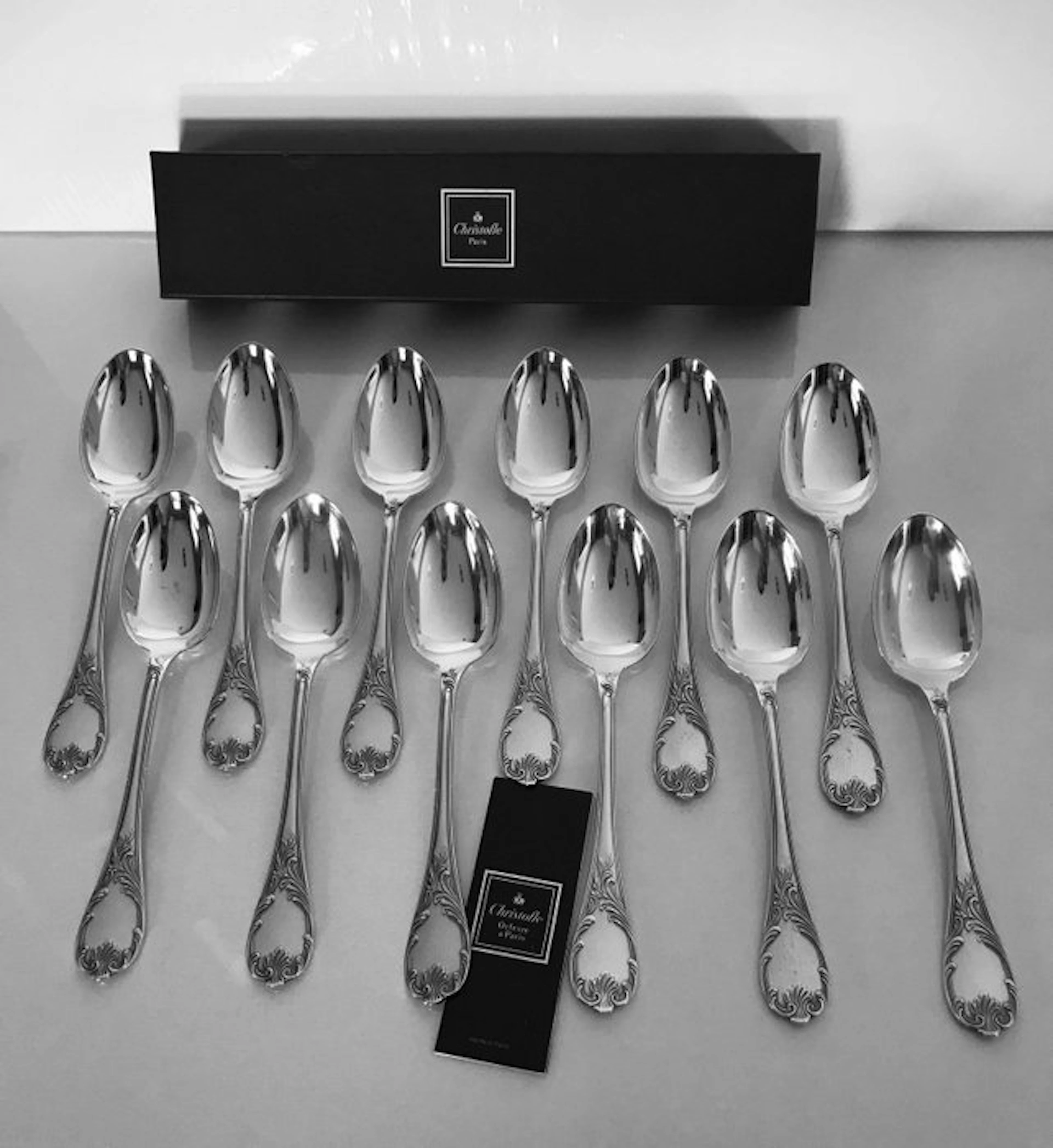 Christofle - Spoon - Marly model: 12-piece set of tablespoons - silvered metal