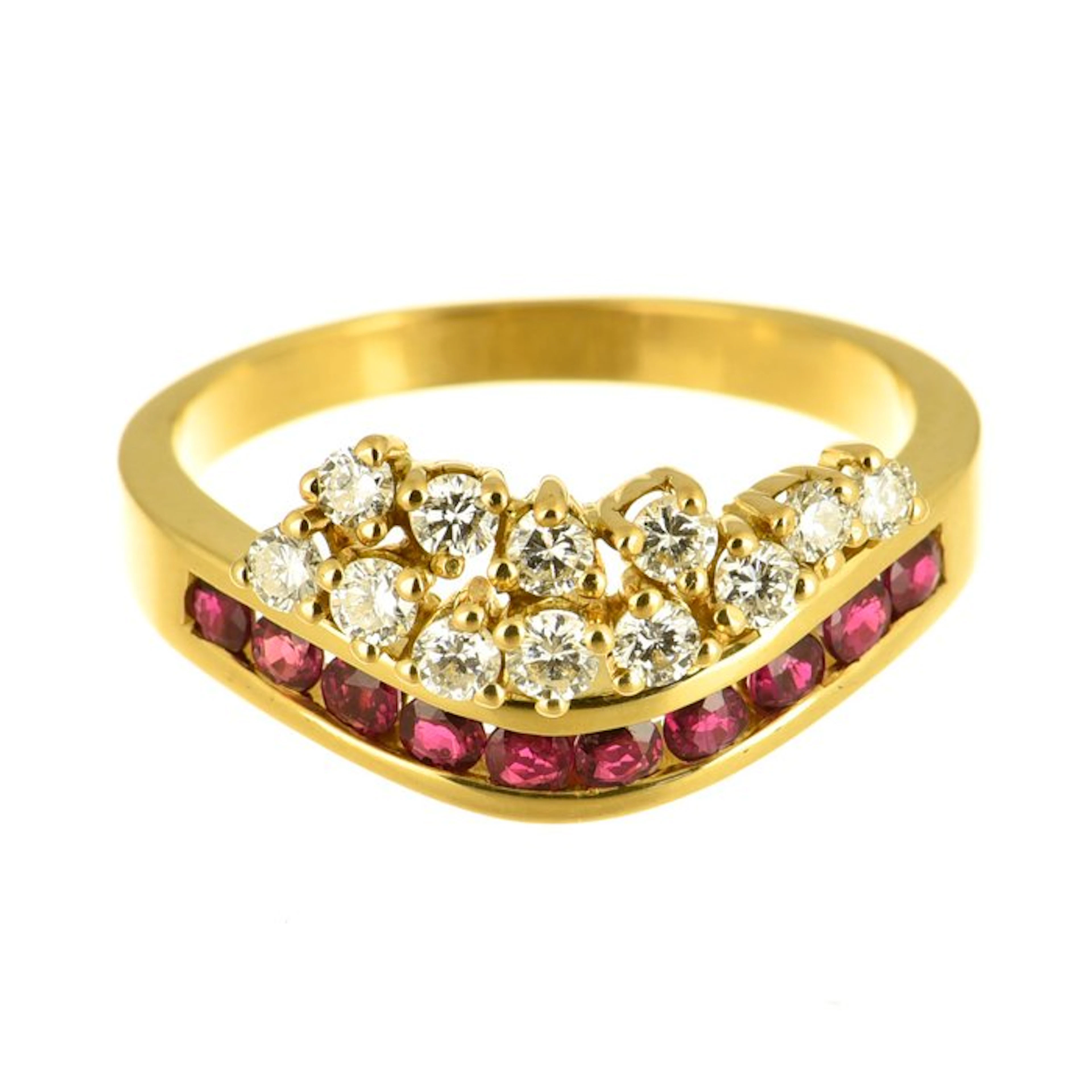 Ring - 18 kt. Yellow gold Diamond (Natural) - Ruby