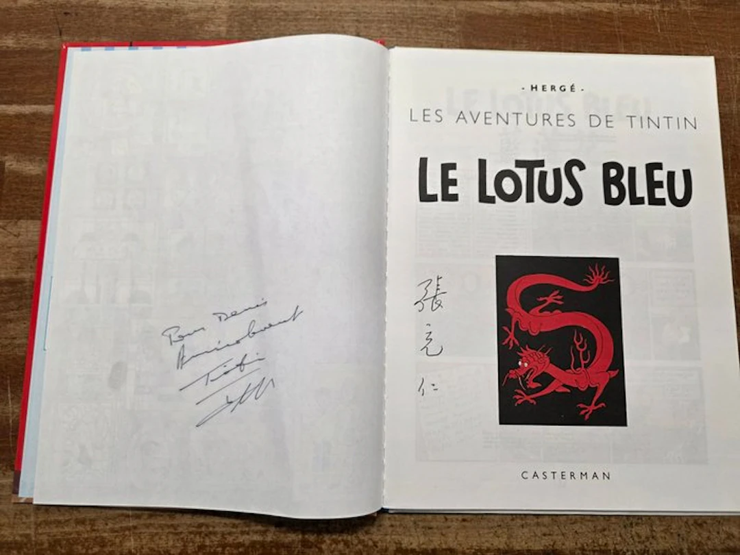 Tintin T5 - Le Lotus Bleu + 2x dédicace - 1 Album - Reprint - 1988/1991