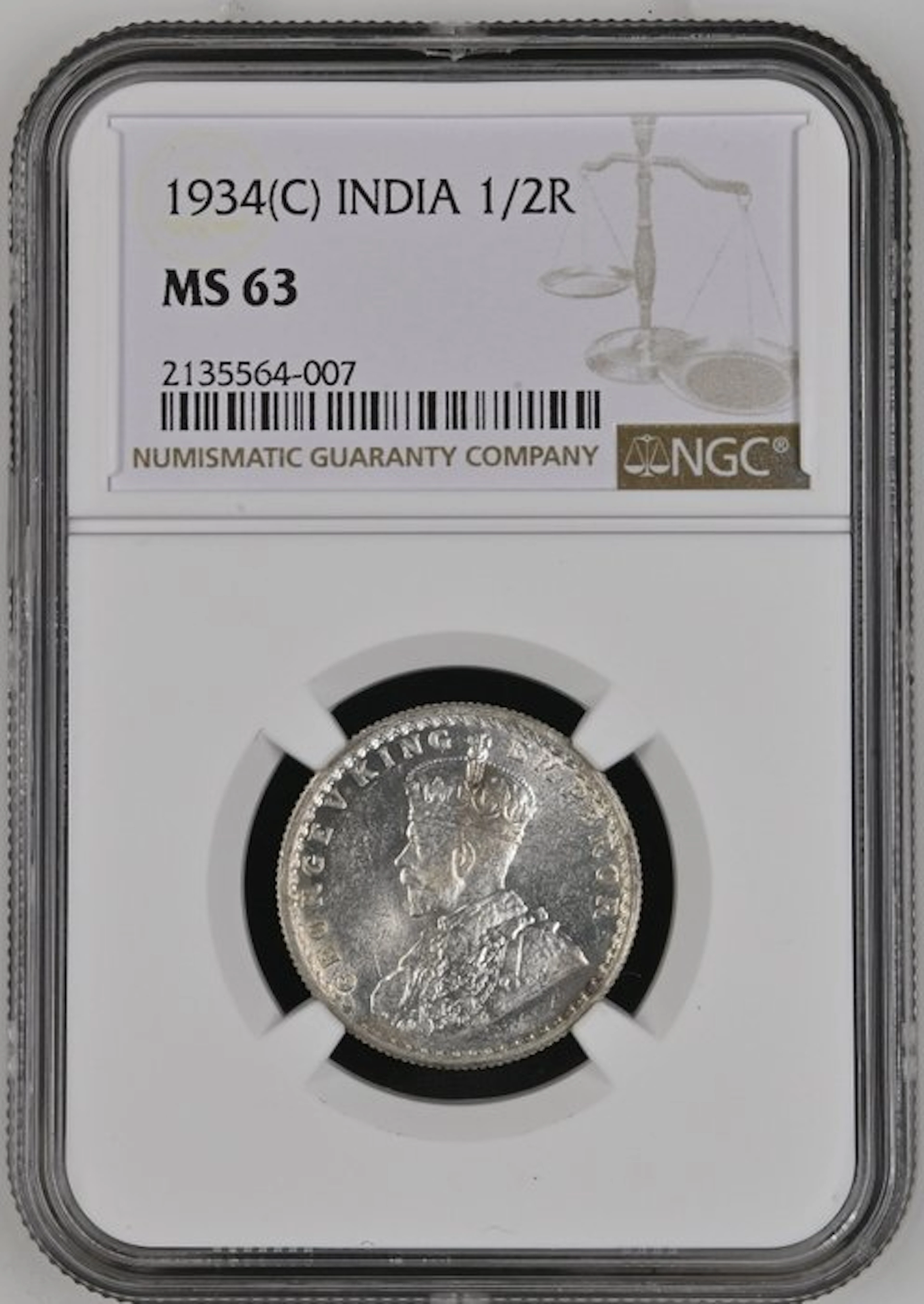 British India. George V. 1/2 Rupia 1934 - NGC MS63 (Calcuta)