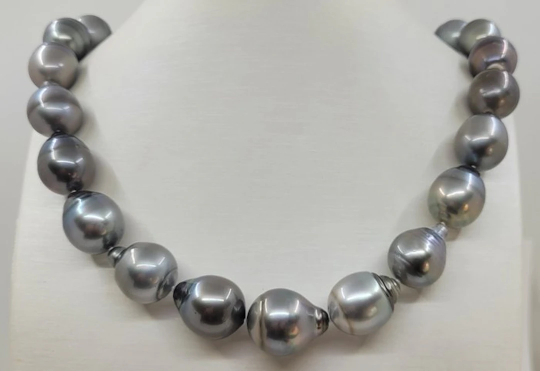 Necklace PSL Certified Dove Grey Tahitian Pearls - Huge Size - 15.0x15.9mm