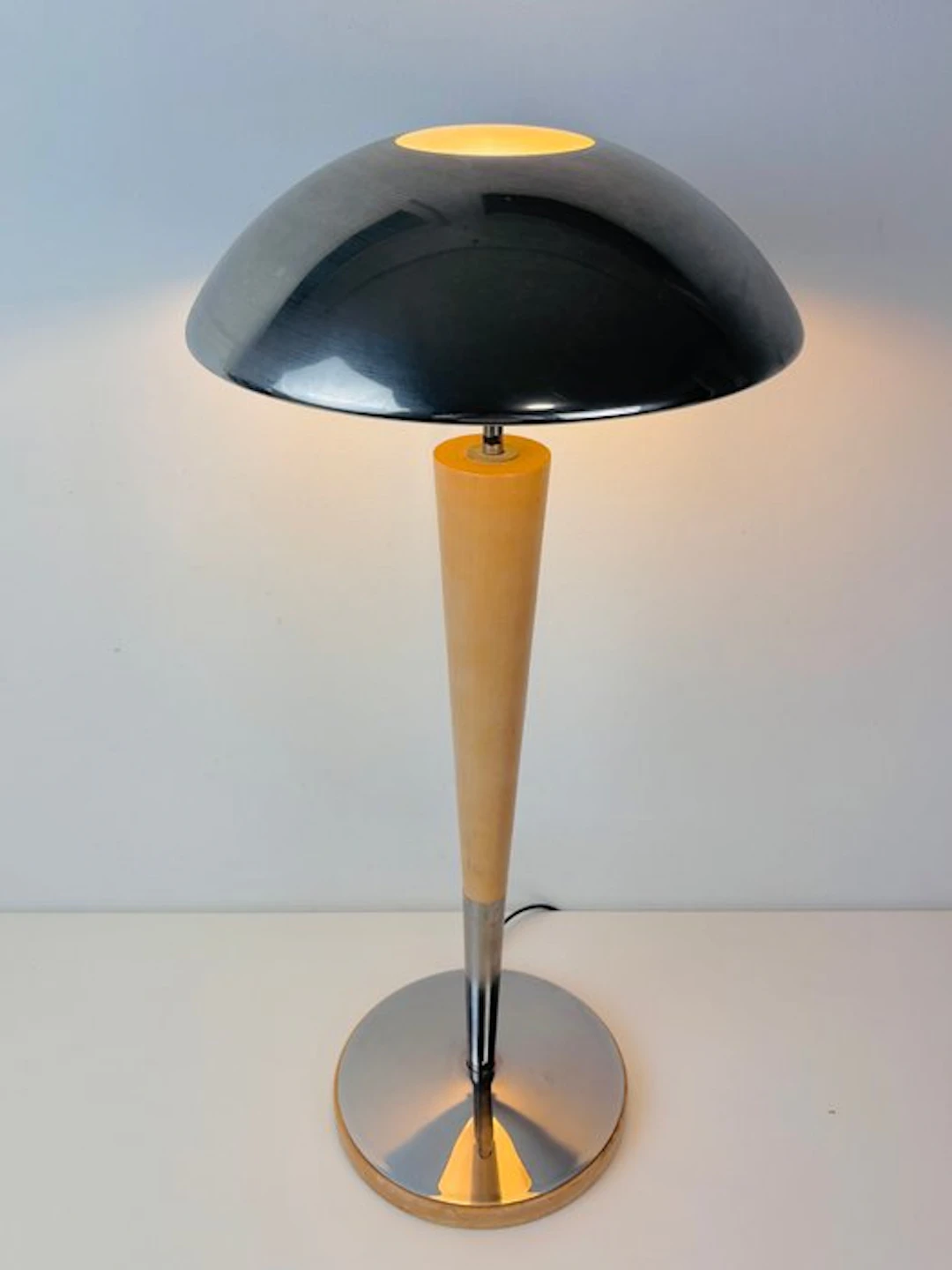 Lamp - Large vintage table lamp - Wood, Aluminium, Glass