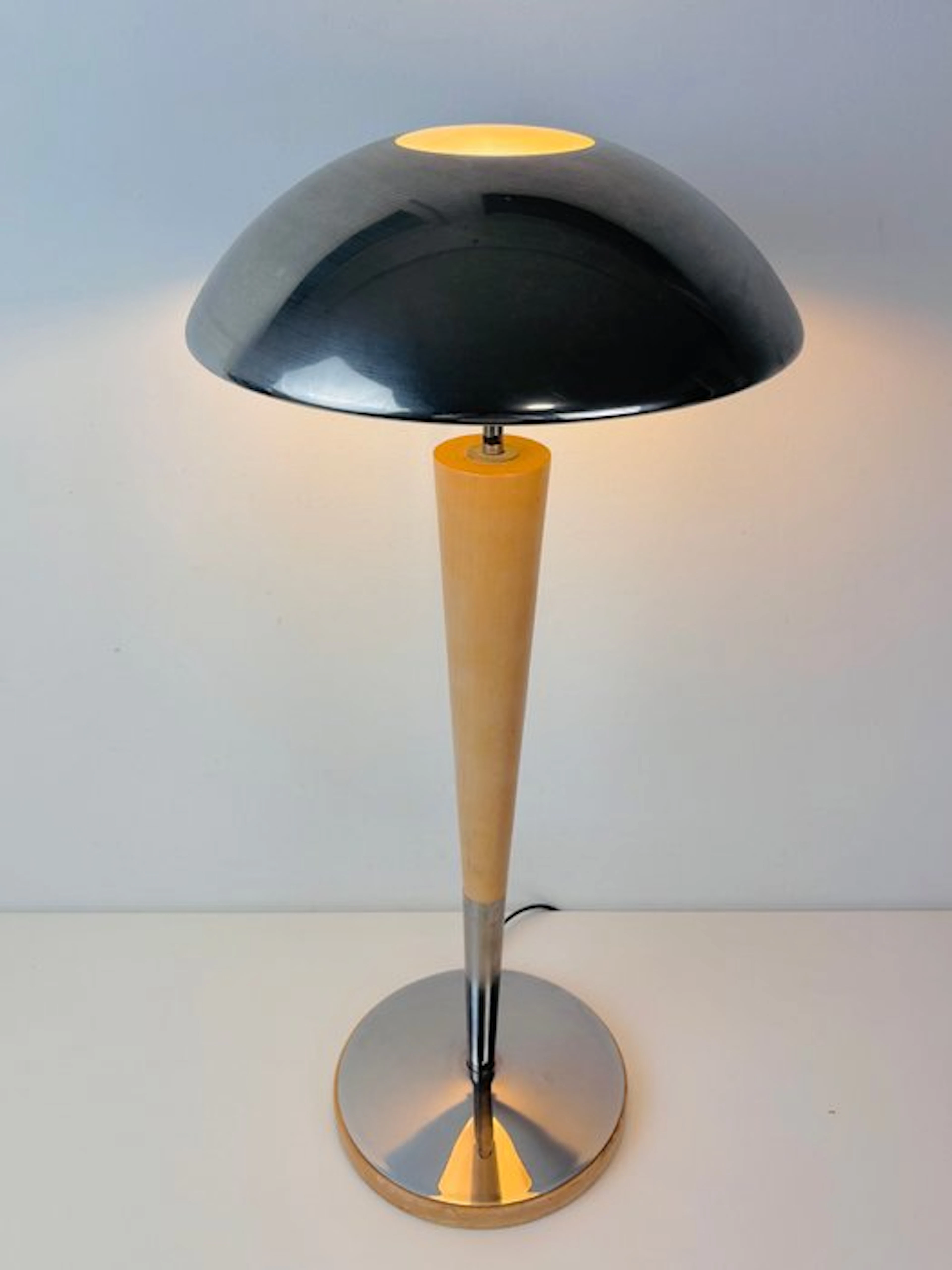 Lamp - Large vintage table lamp - Wood, Aluminium, Glass