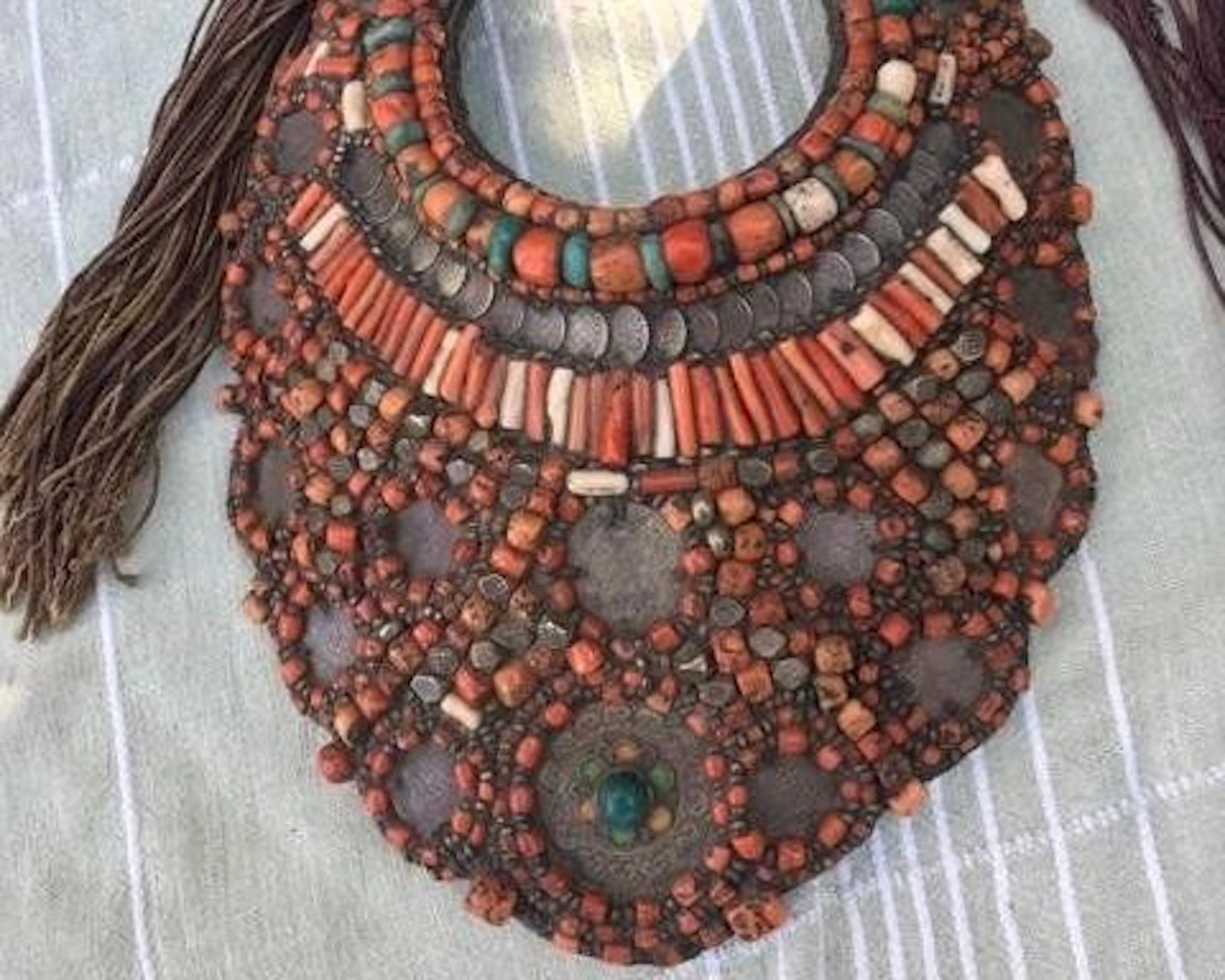 Berber Heirloom Coral/Silver Bib - Silver