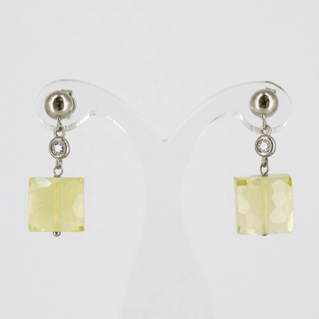 Earrings - 18 kt. White gold Quartz - Diamond