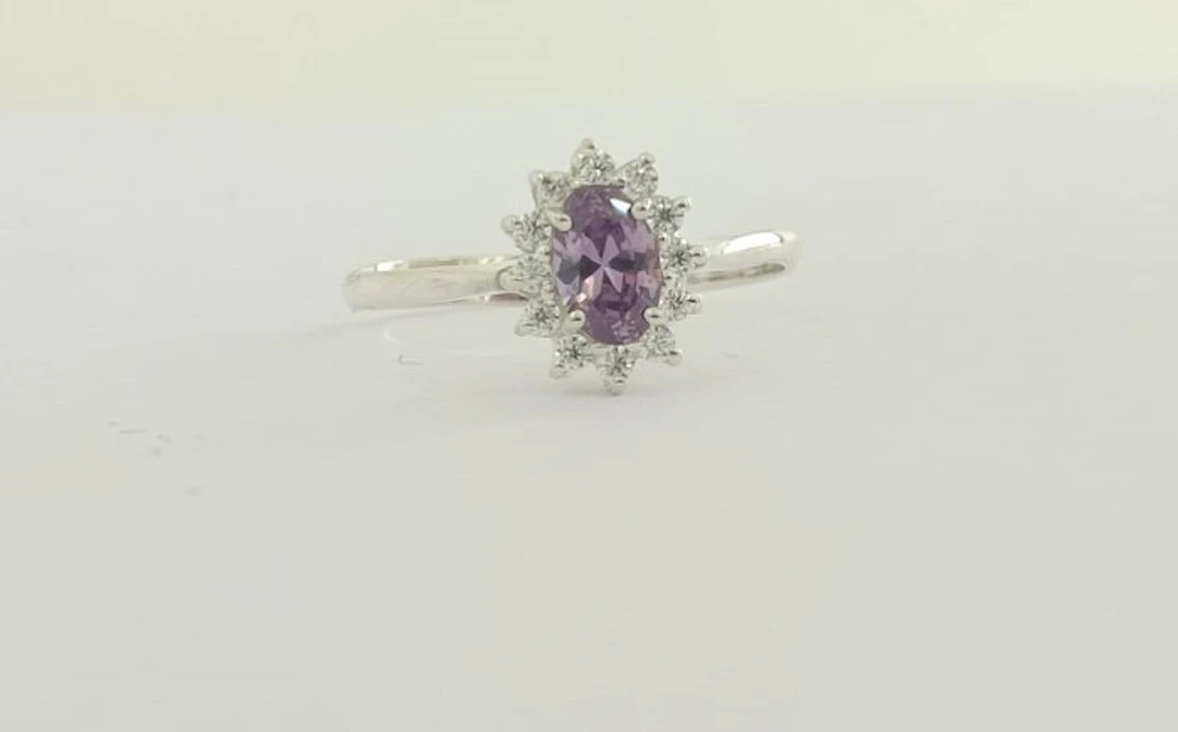 Ring - 18 kt. White gold Diamond (Natural) - Amethyst