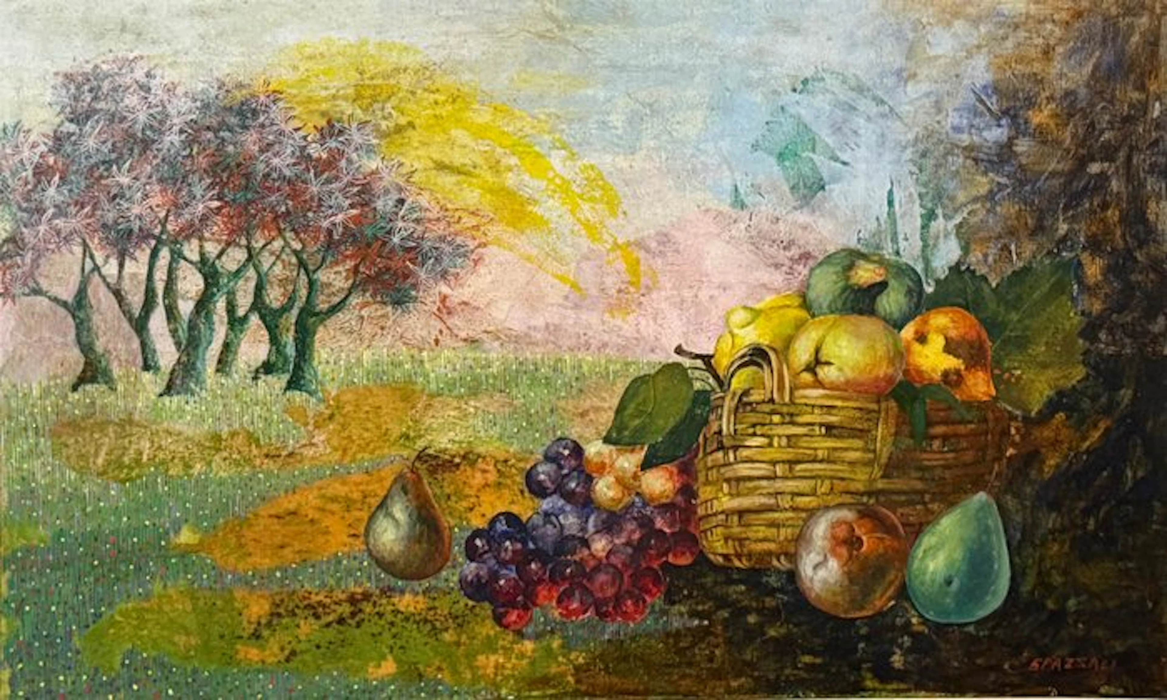 Luciano Spazzali (1911-1997) - Natura morta con cesto di...