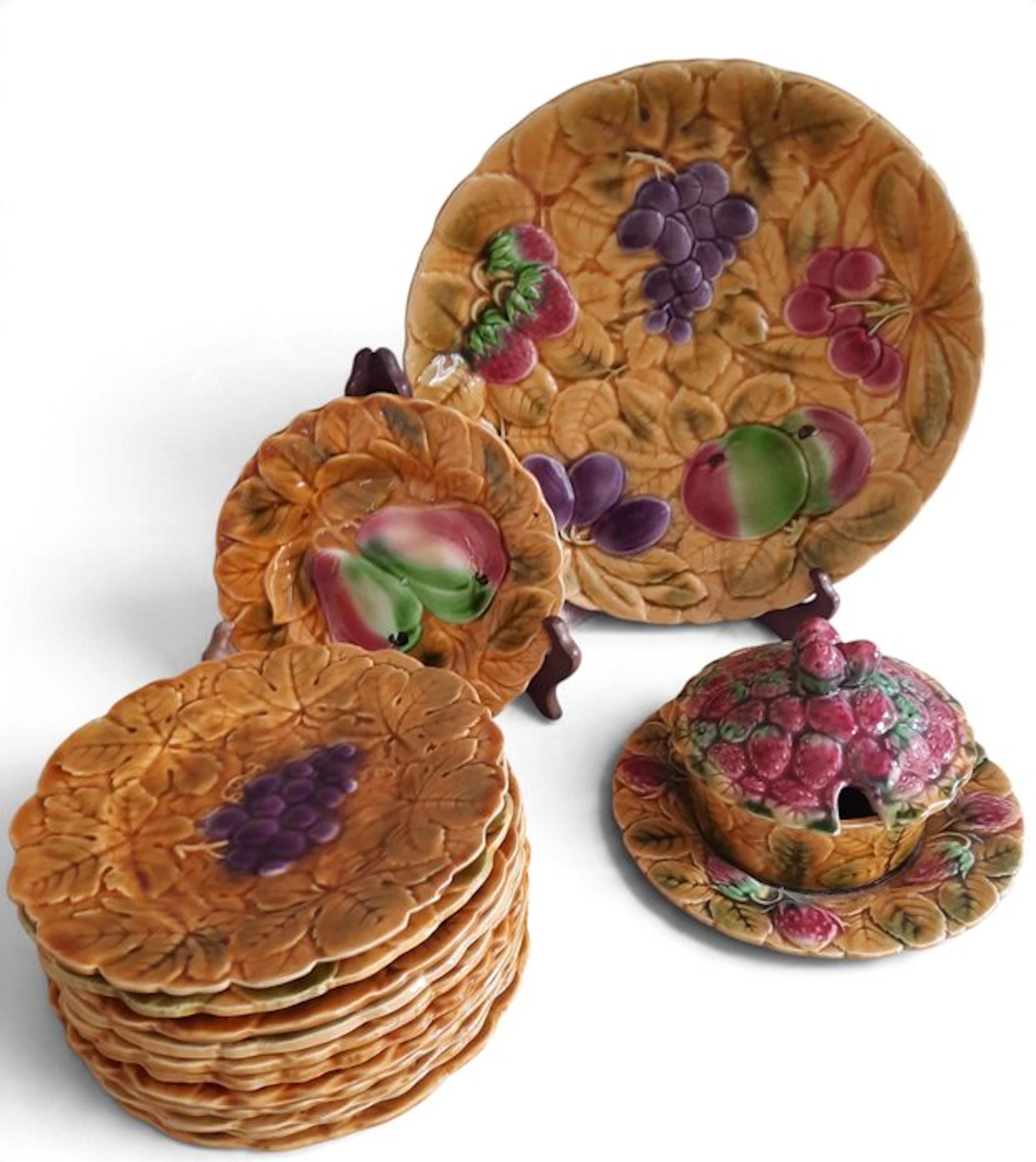 Sarreguemines Barbotine Fruit - Dessert service (12) - Earthenware