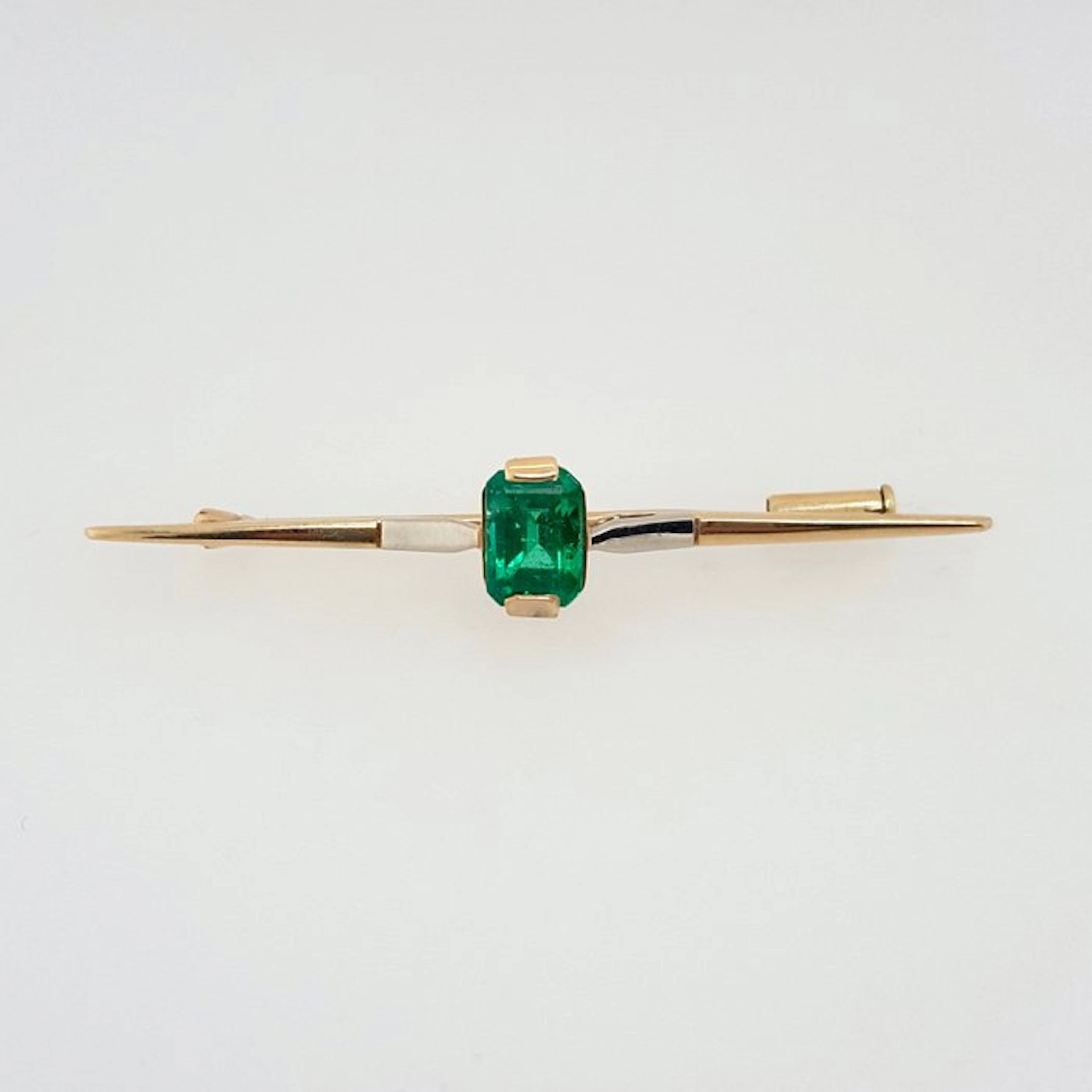 Brooch - 14 kt. Yellow gold, White gold Emerald