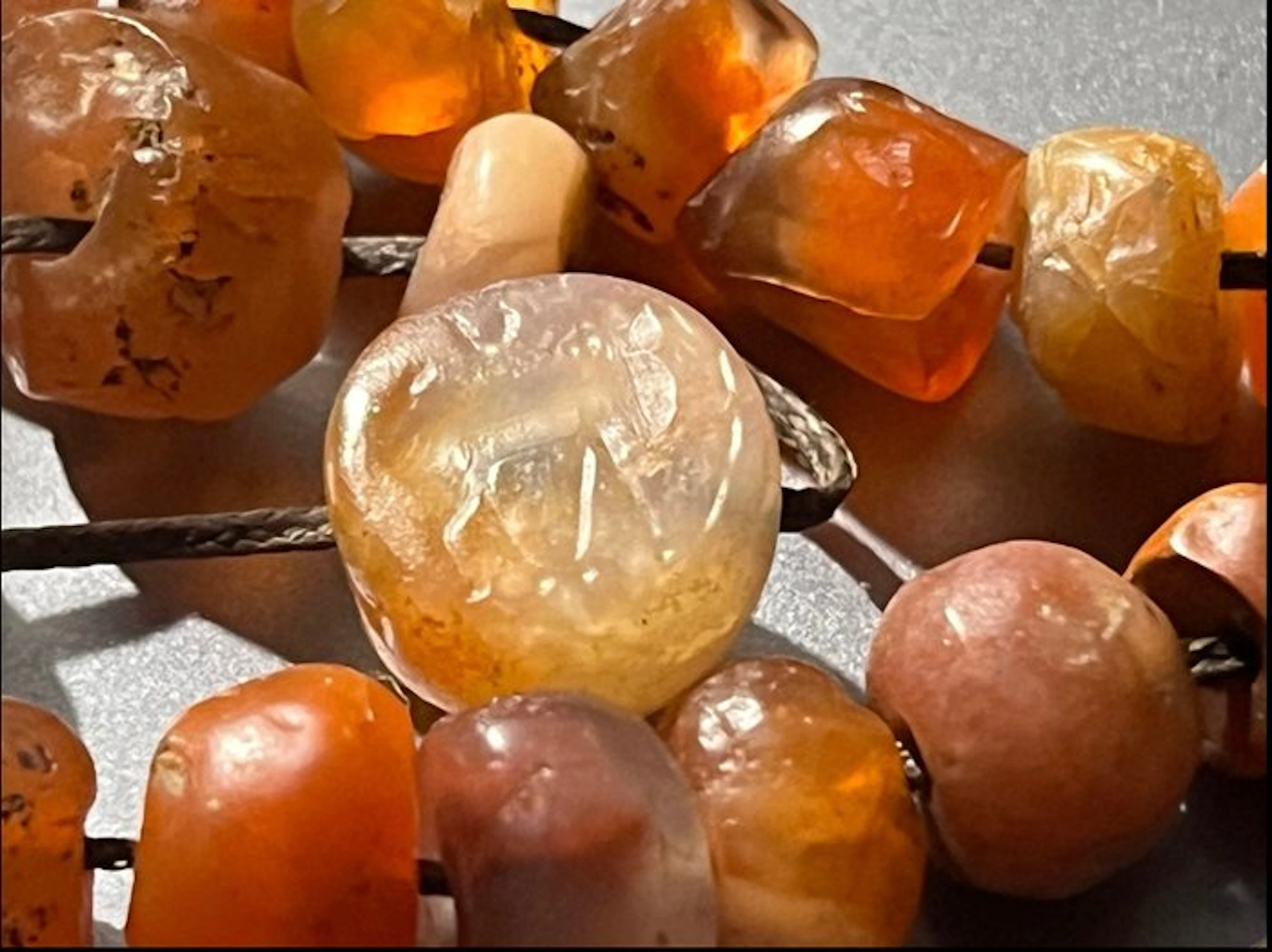 Sasanian Stone Seal with an animal in a collar of agate beads
