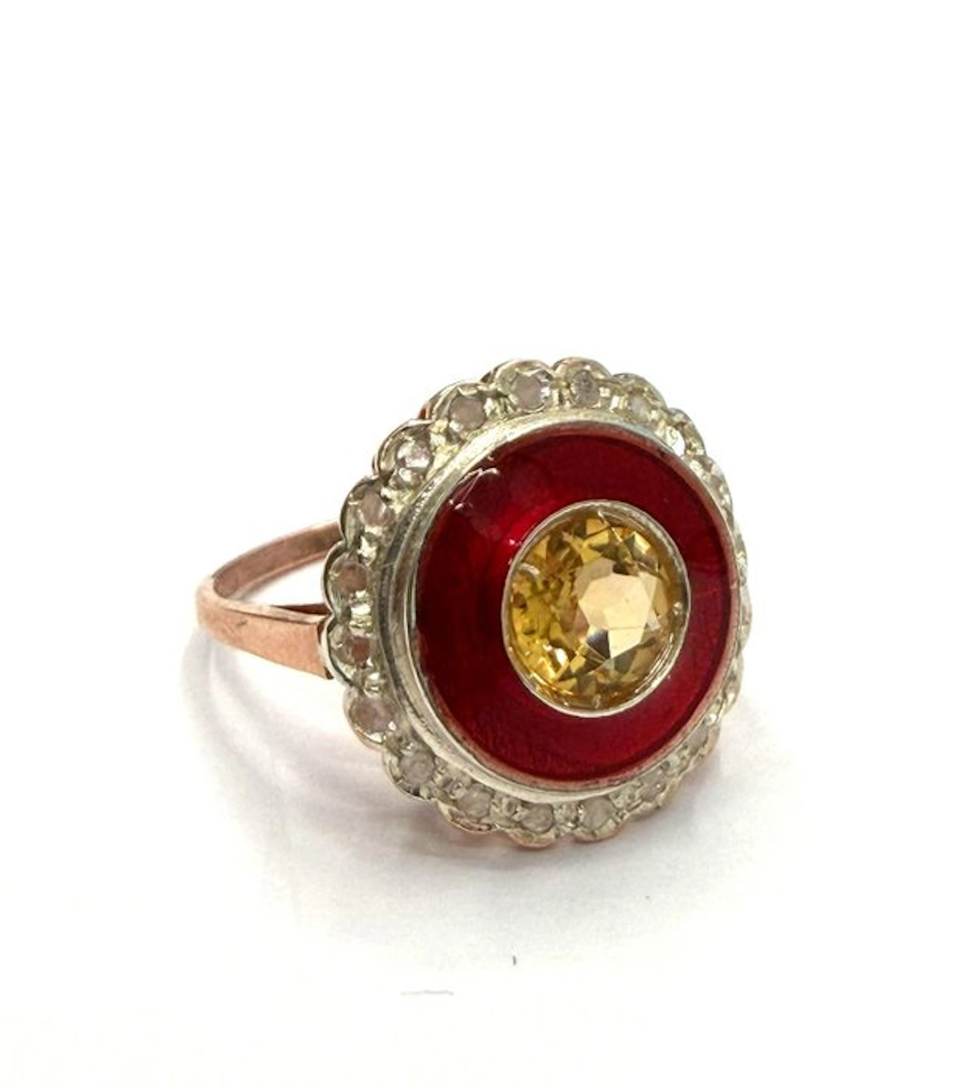 No reserve price - Ring - 9 kt. Rose gold, Silver Spinel - Diamond